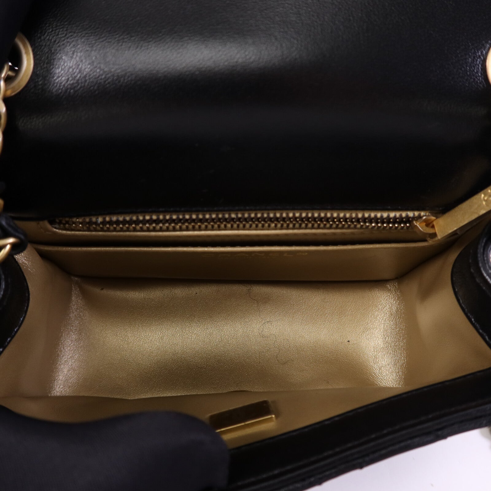 CHANEL 羊皮皮革Gold Ball金扣鏈帶手挽袋
