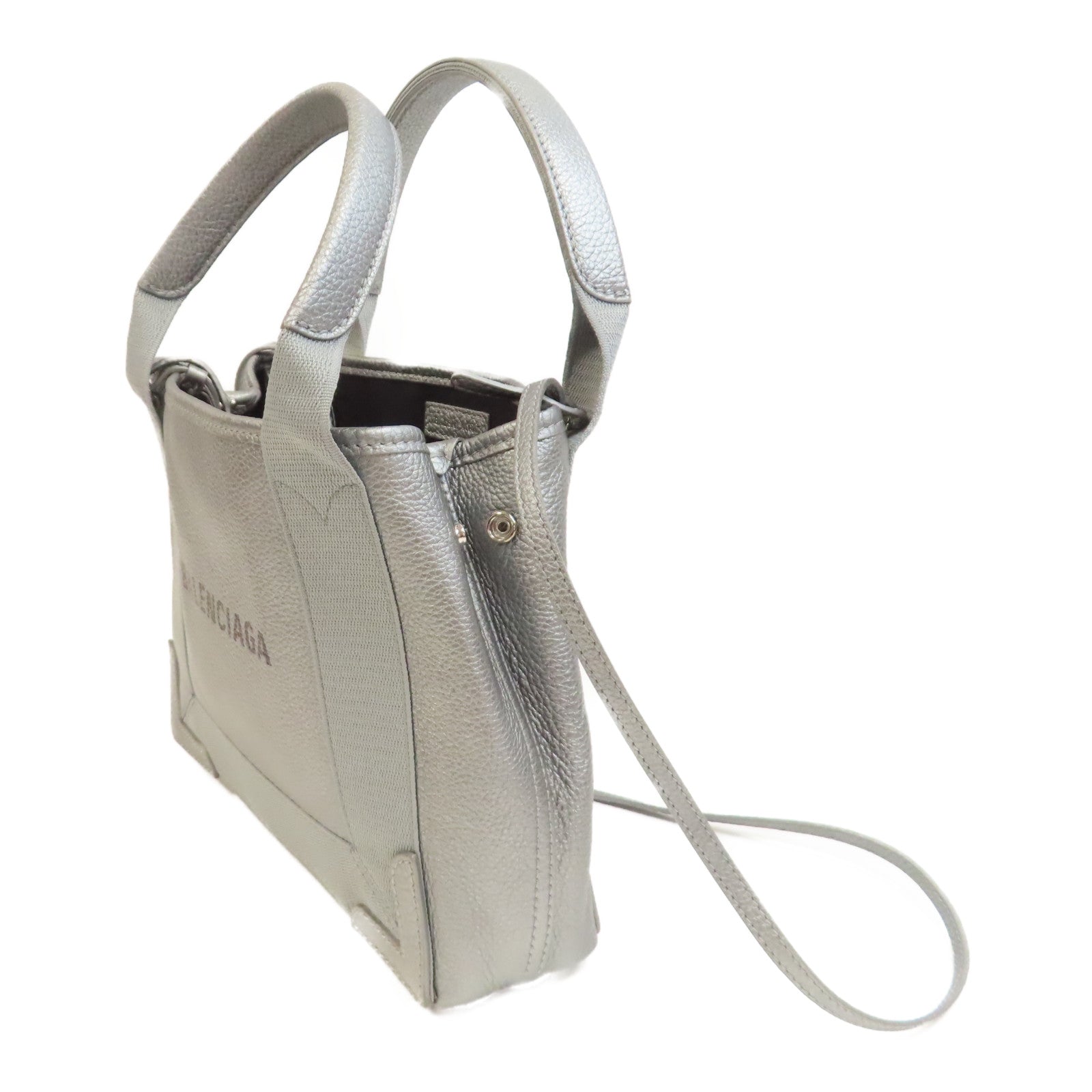 BALENCIAGA 牛皮皮革Cabas XS Bag手挽肩背兩用袋銀色