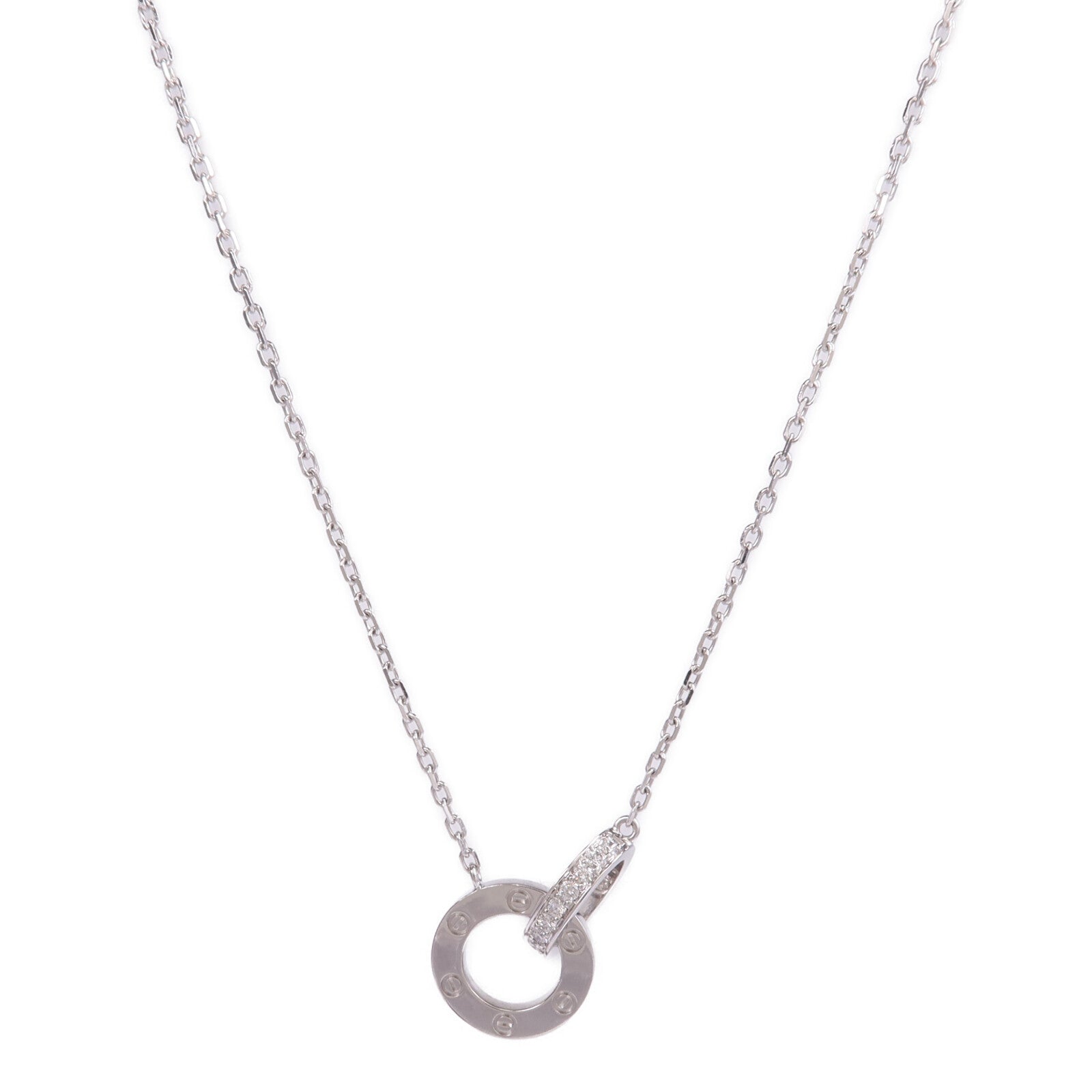 CARTIER 18K白金Love Necklace Paved Diamond項鍊