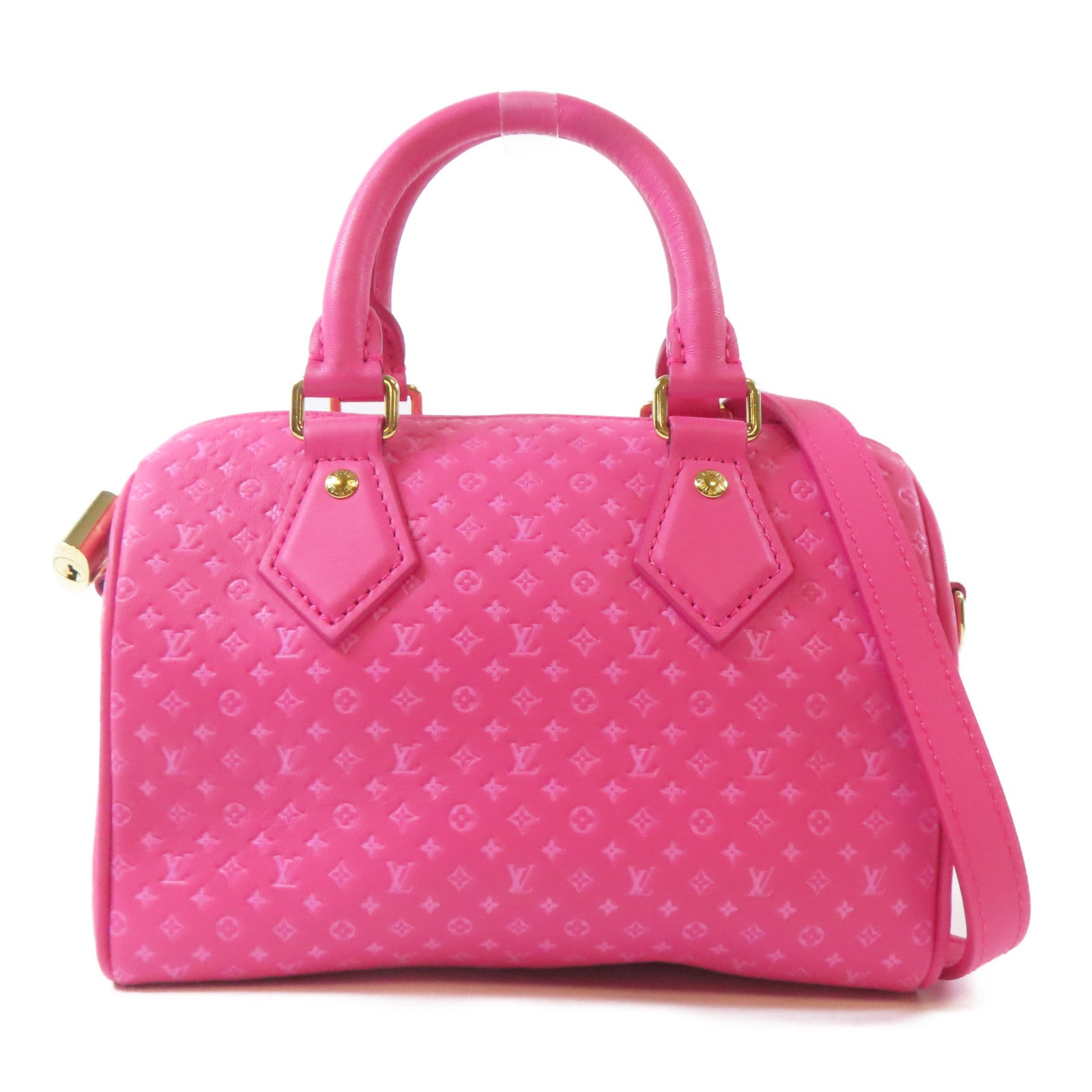 LOUIS VUITTON 牛皮皮革Speedy Bandouliere 20金扣手挽肩背兩用袋粉紅色