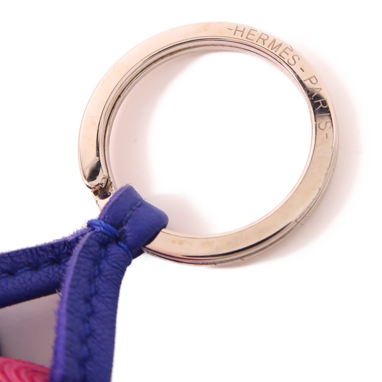HERMES 【激減優惠】Swift皮革Duo Carmen Key Ring銀扣鑰匙圈Purple/Blue