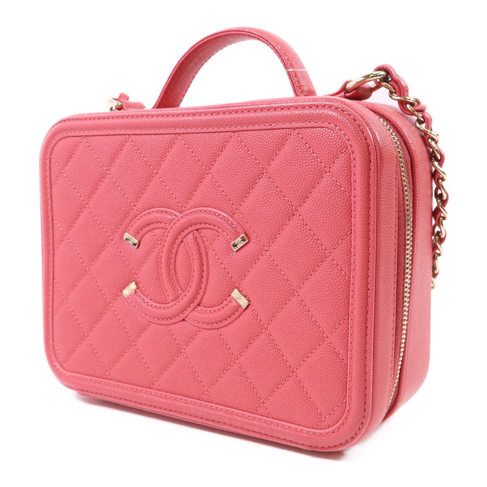 CHANEL 牛皮皮革Vanity Case金扣手挽肩背兩用袋