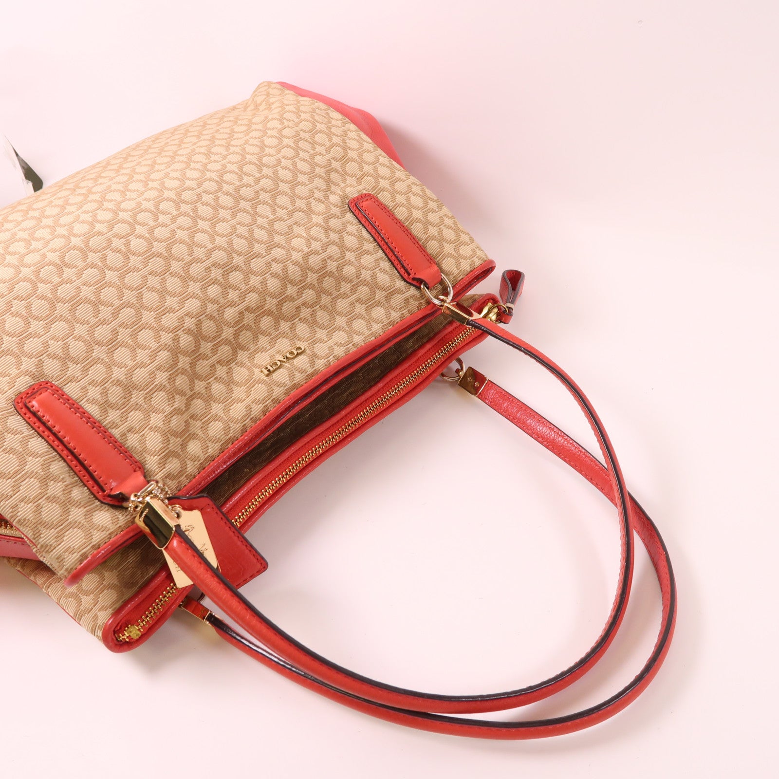 COACH 帆布/皮革Shoulder Bag金扣肩背袋