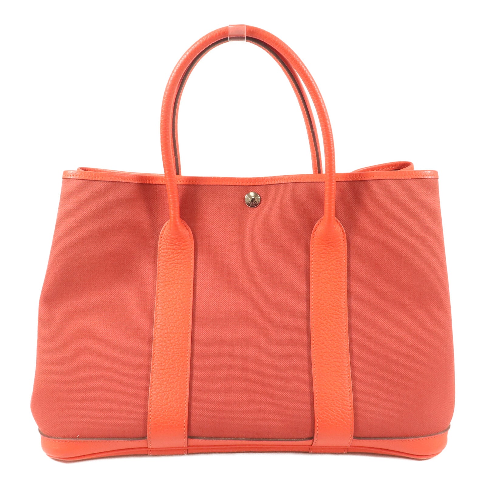 HERMES 帆布Garden Party PM金扣手挽袋Rouge duchesse