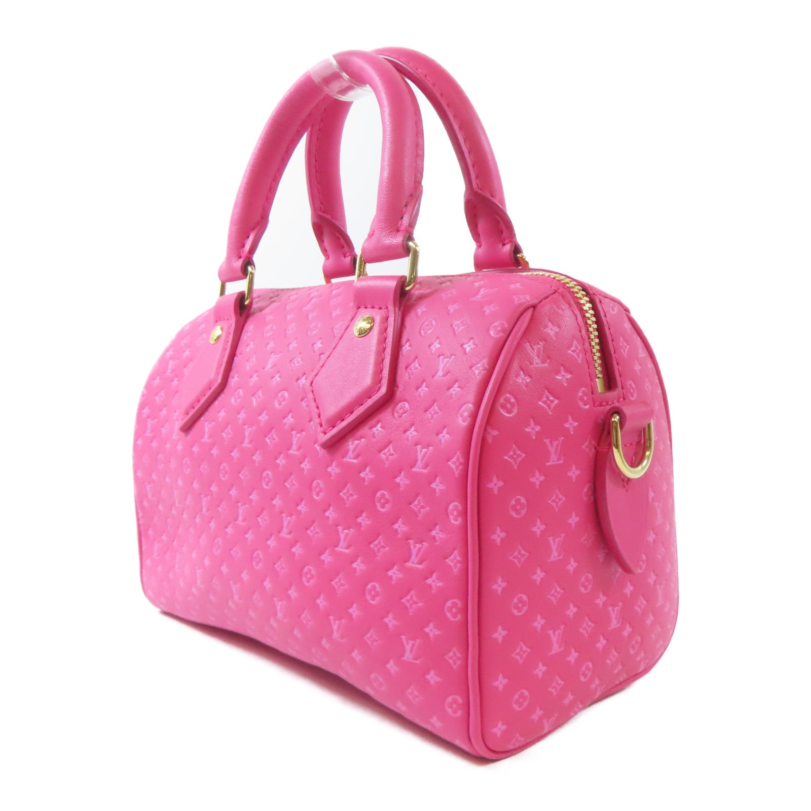 LOUIS VUITTON 牛皮皮革Speedy Bandouliere 20金扣手挽肩背兩用袋粉紅色