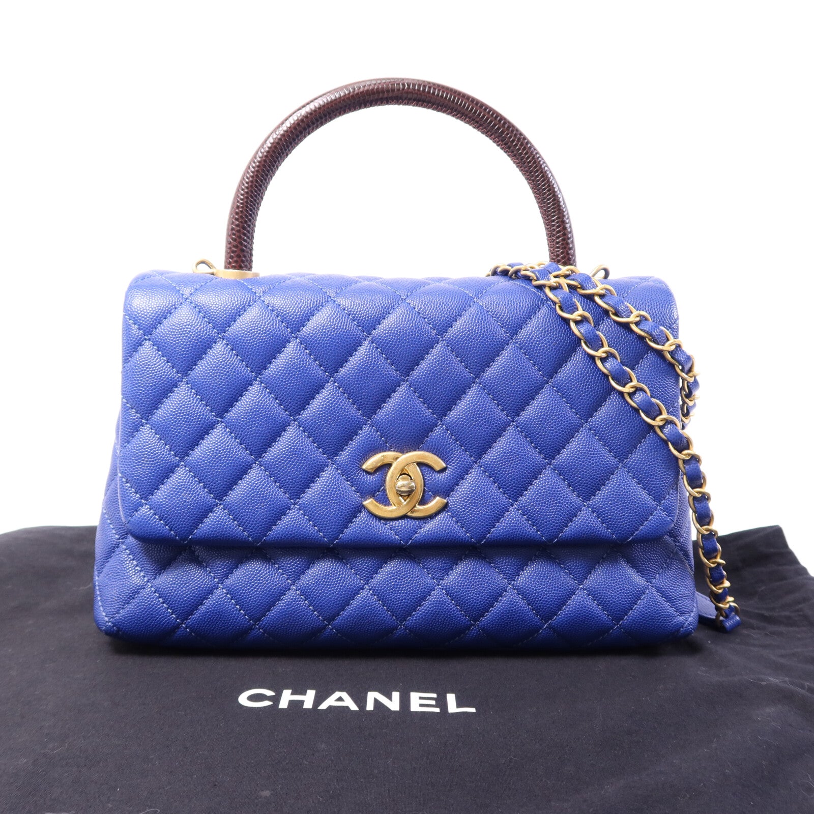 CHANEL 牛皮皮革CoCo Handle金扣鏈帶肩背袋