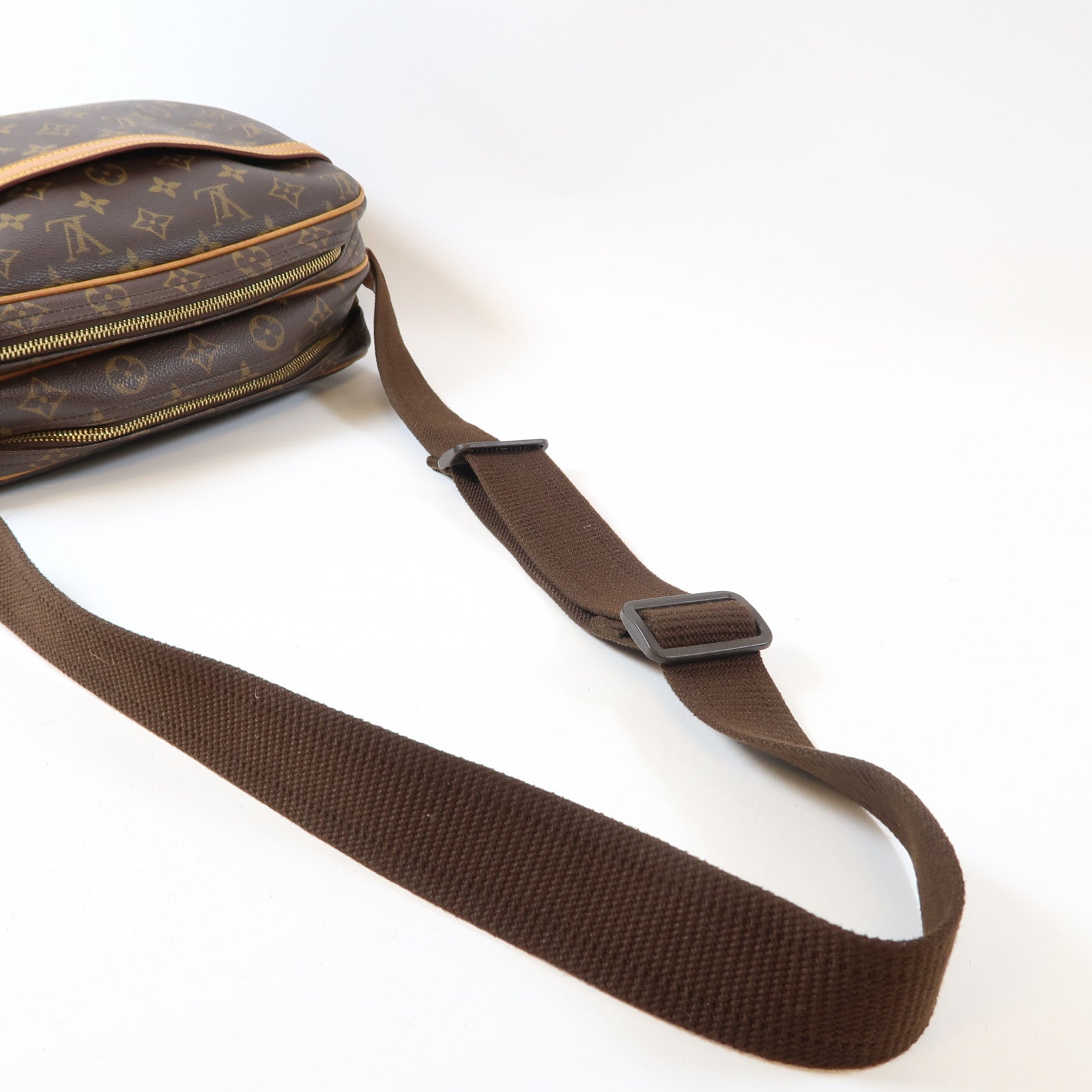 LOUIS VUITTON Monogram Reporter PM金扣肩背袋啡色