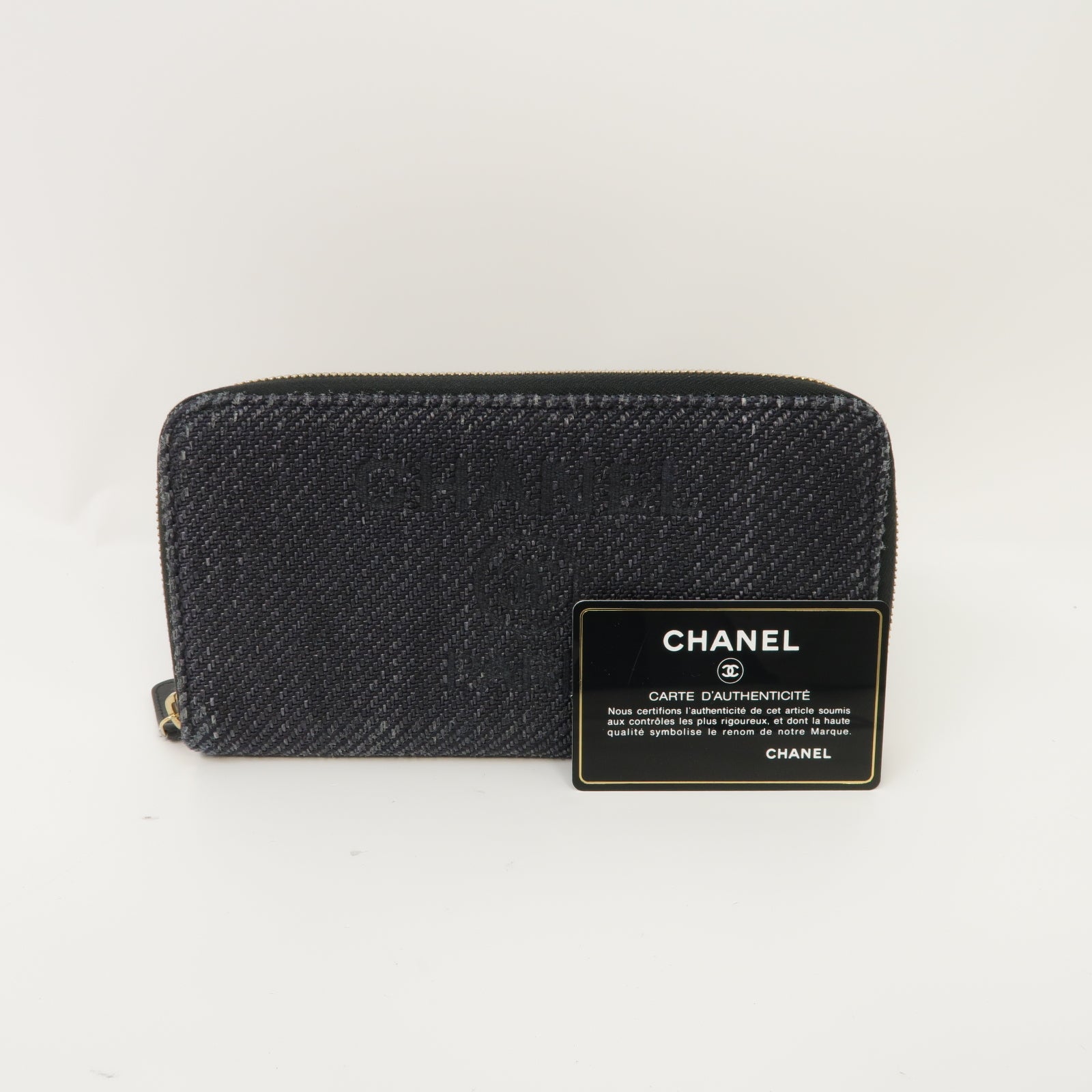 CHANEL 帆布Long Wallet金扣長錢包黑色