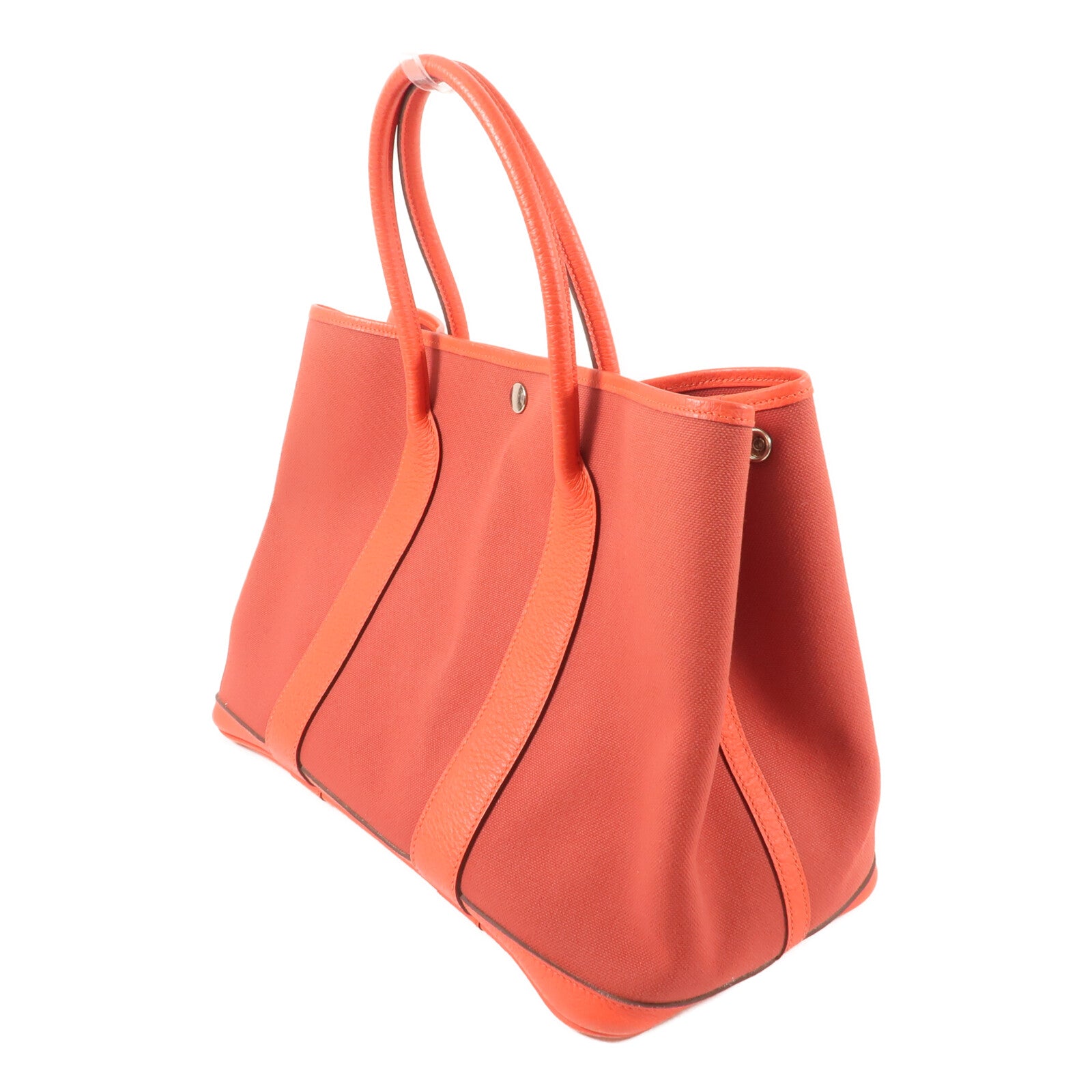 HERMES 帆布Garden Party PM金扣手挽袋Rouge duchesse