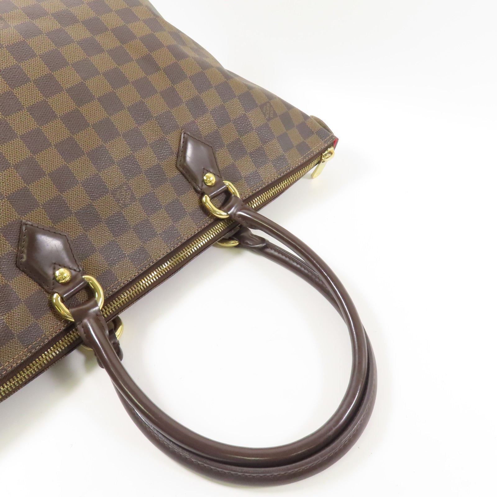 LOUIS VUITTON Damier Saleya MM金扣肩背袋/手挽袋棕色