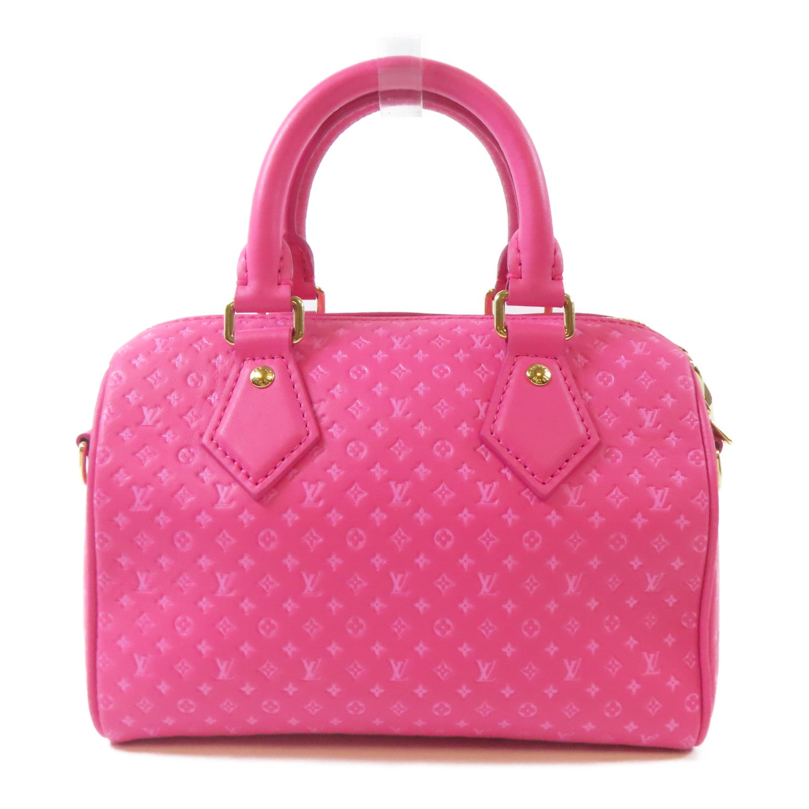 LOUIS VUITTON 牛皮皮革Speedy Bandouliere 20金扣手挽肩背兩用袋粉紅色