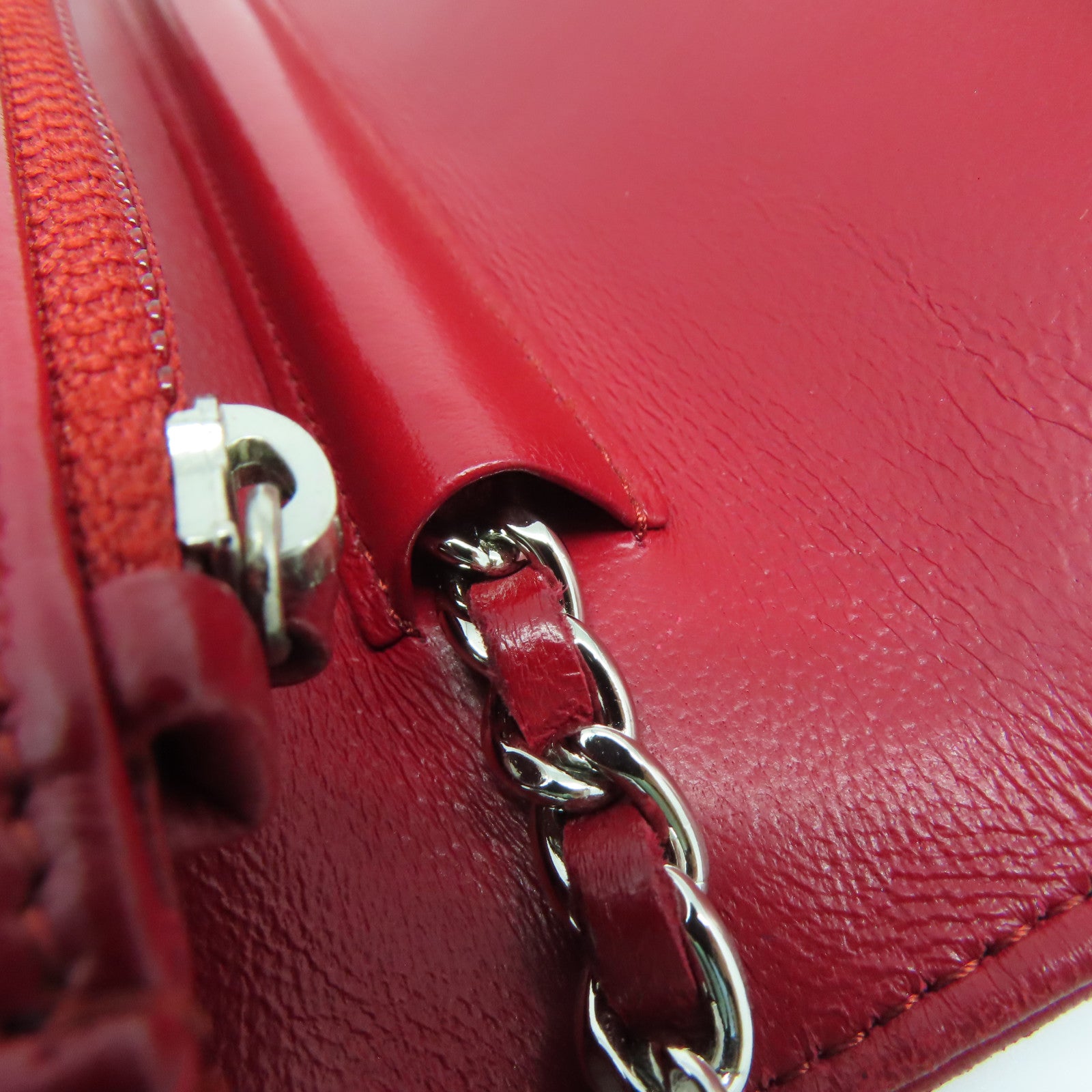 CHANEL 羊皮皮革WOC Shoulder Bag银扣链带肩背袋红色