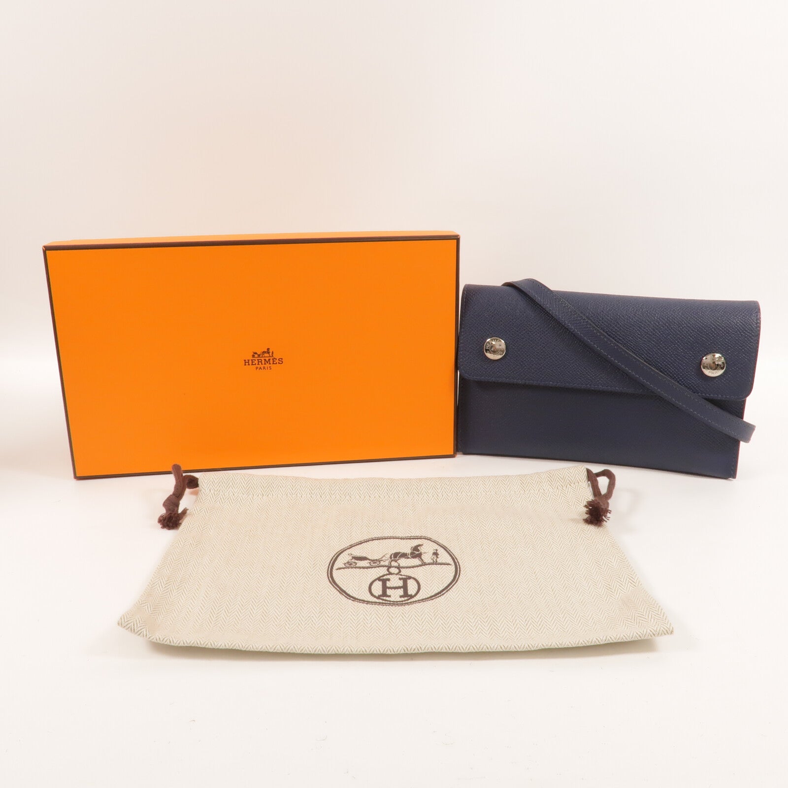HERMES Epsom皮革Hermesnap Wallet Bag肩背袋Bleu Navy
