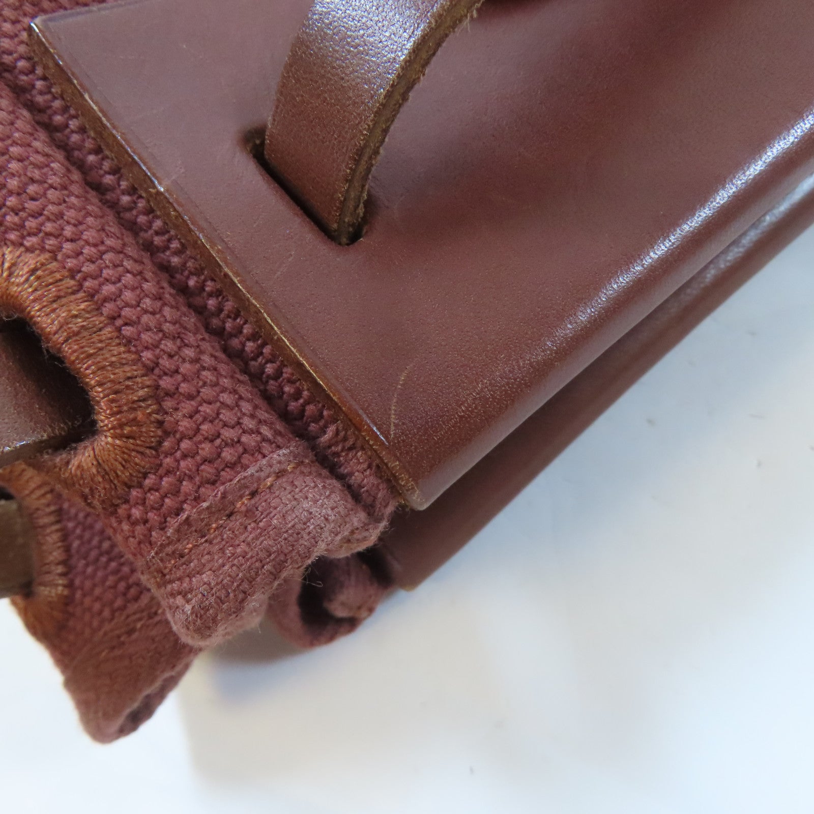 HERMES 帆布Herbag Cabas Toile金扣肩背袋啡色