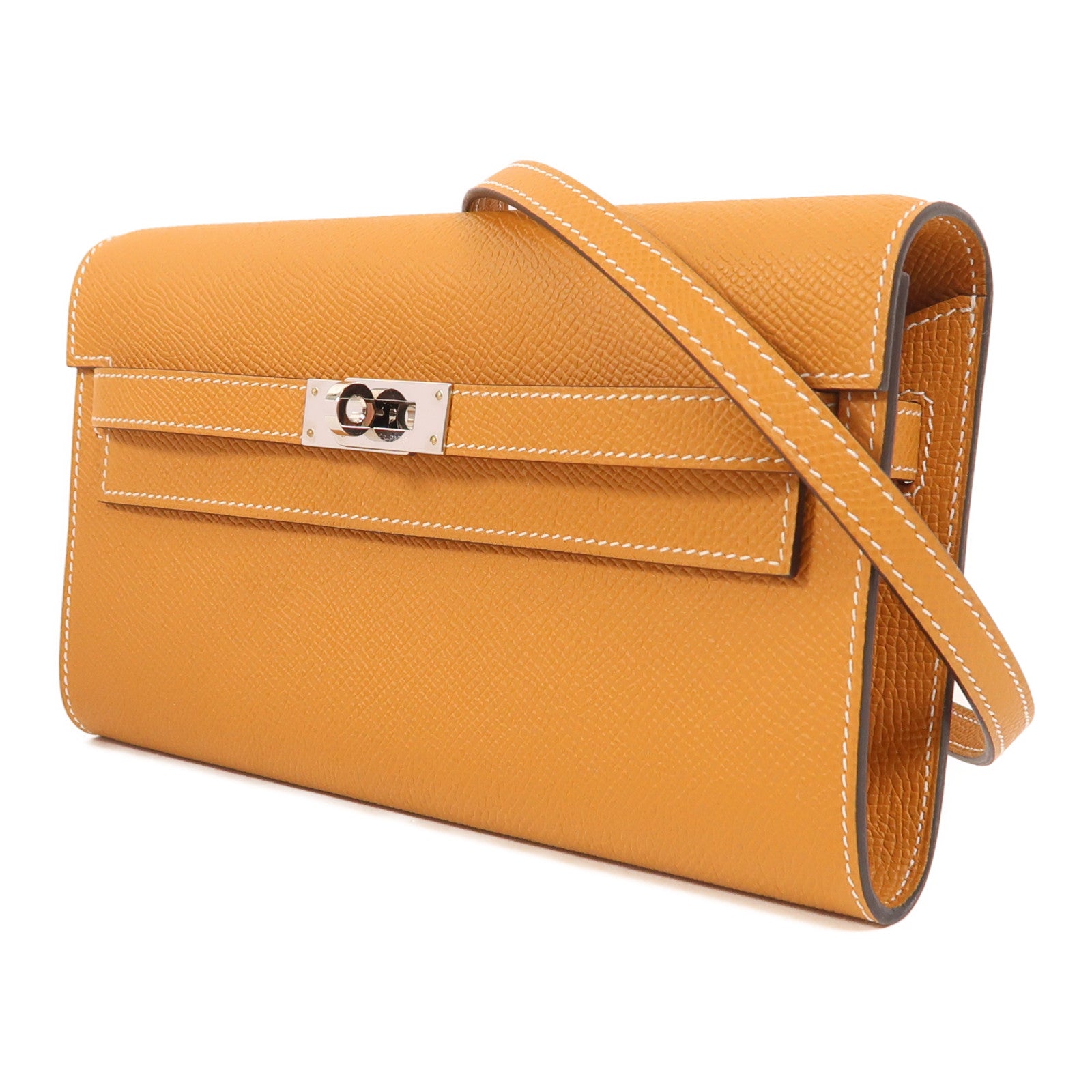 HERMES Epsom皮革Kelly To Go銀扣肩背袋Gold