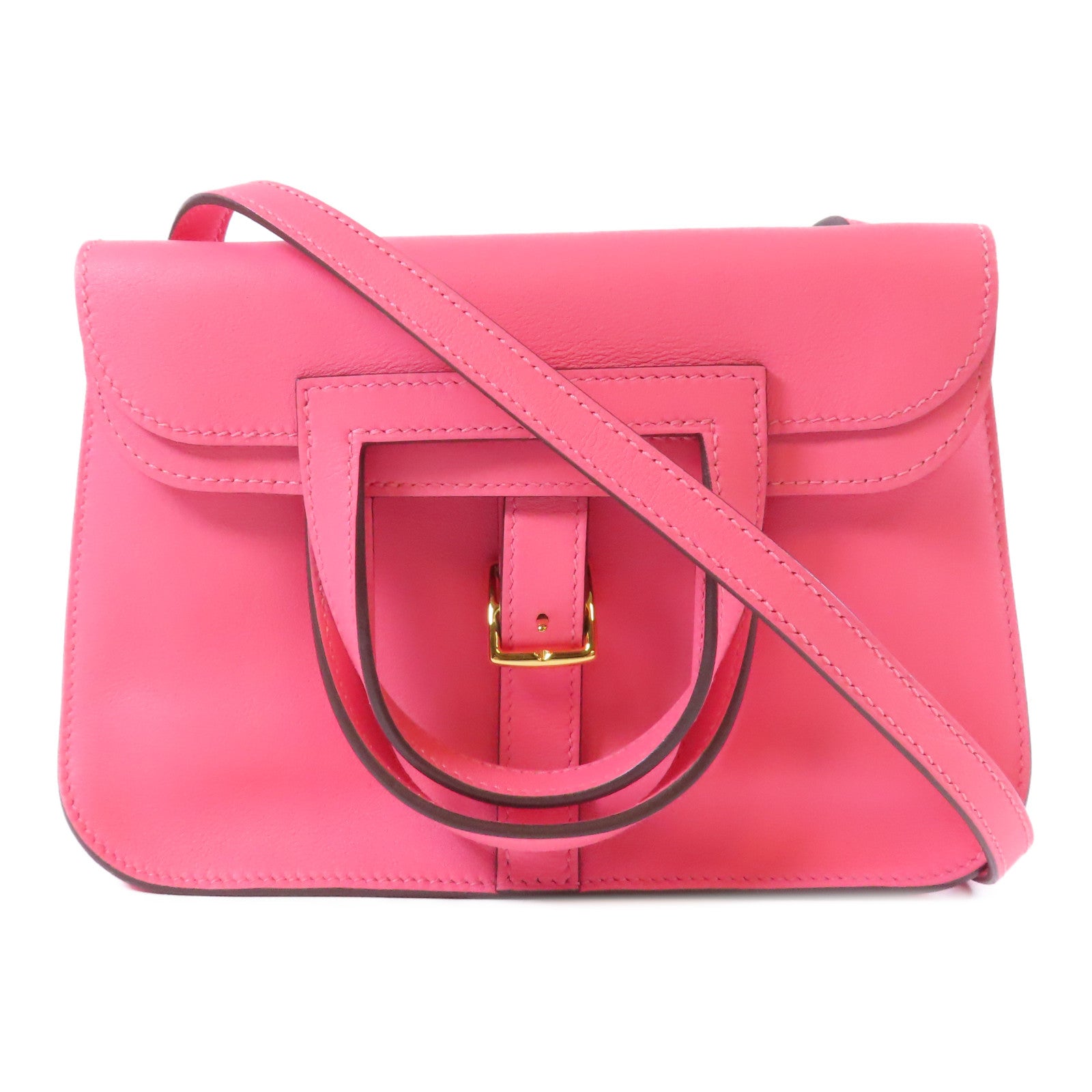 HERMES 【激減優惠】Swift皮革Mini Halzan金扣手挽肩背兩用袋Rose Azalee杜鵑粉紅色