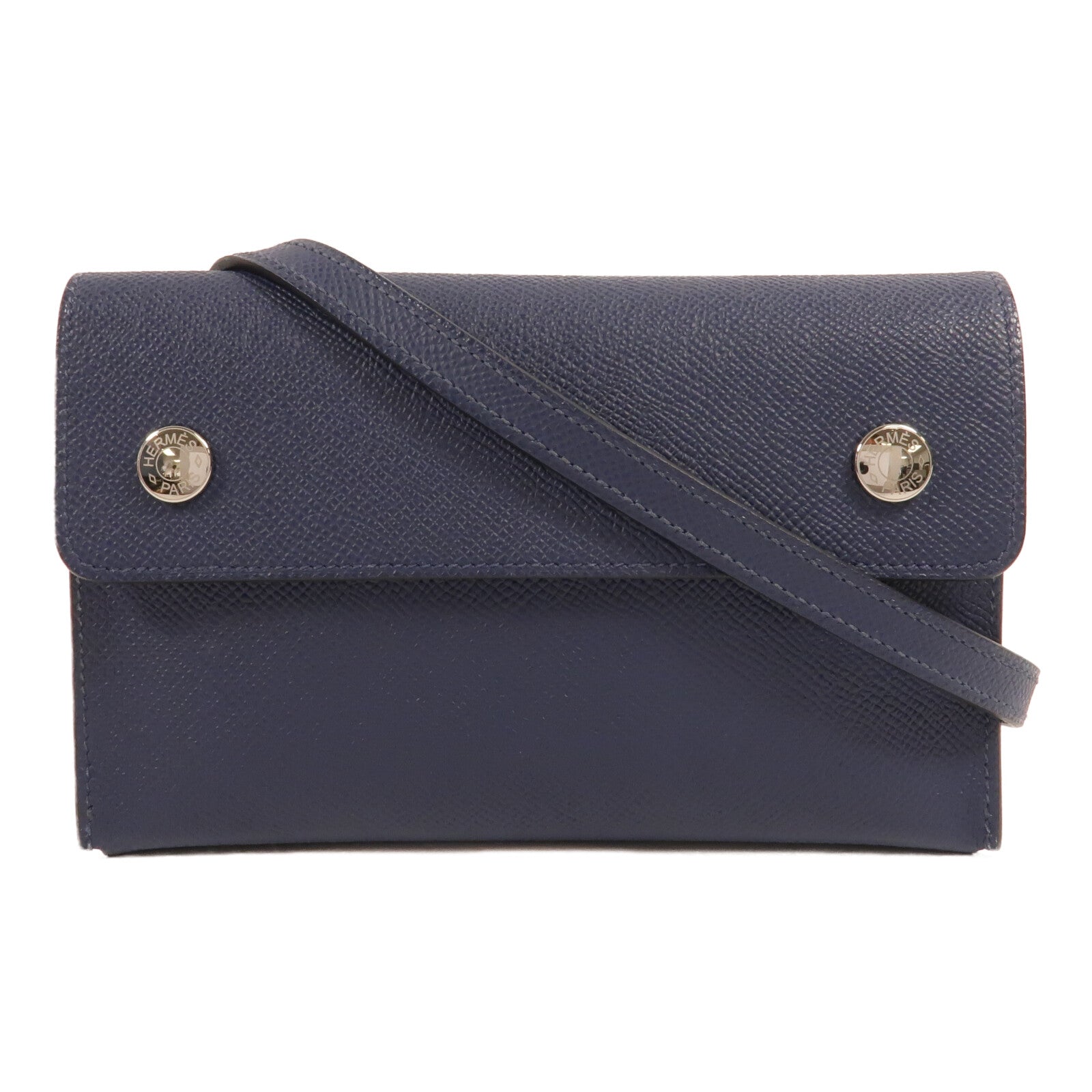 HERMES Epsom皮革Hermesnap Wallet Bag肩背袋Bleu Navy