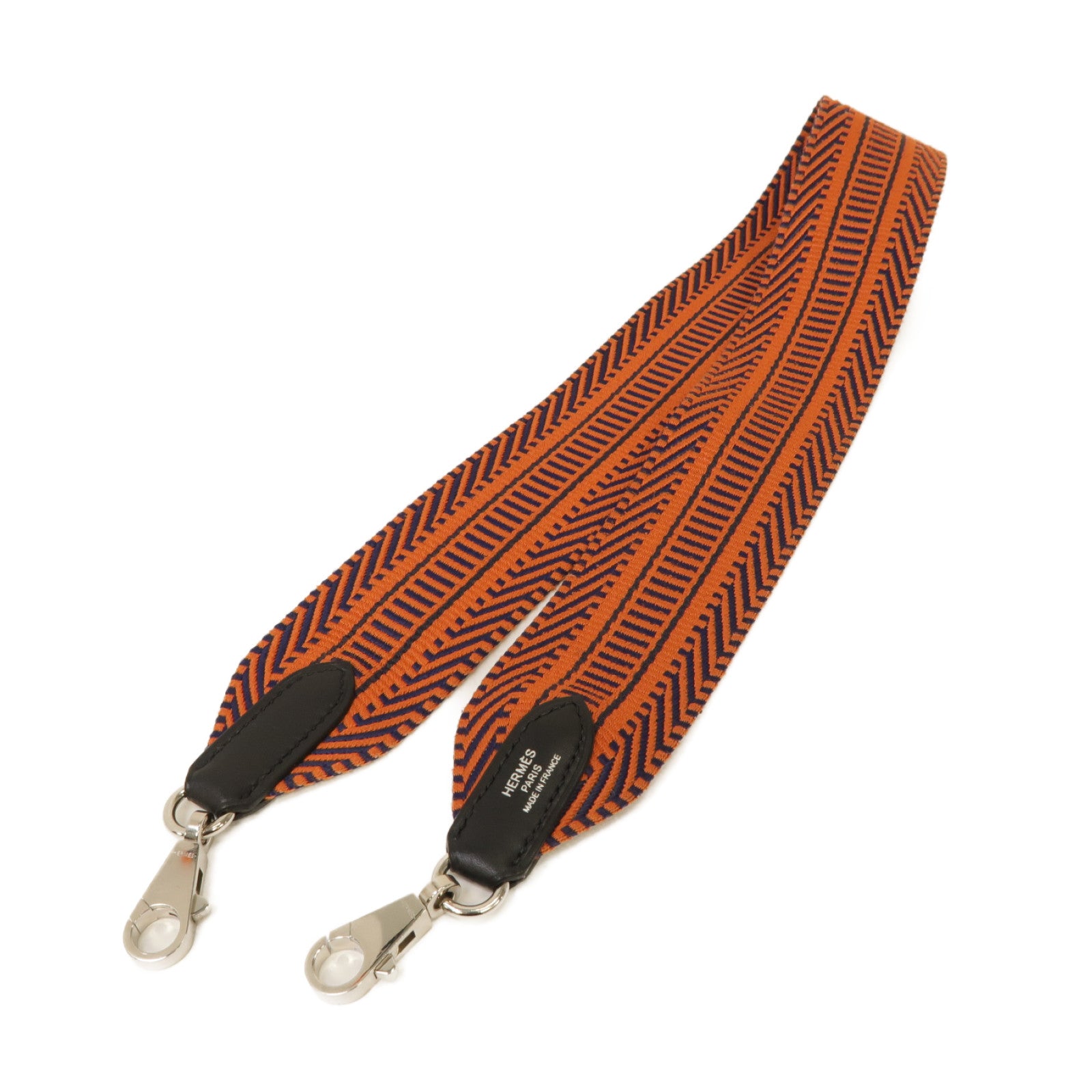 HERMES 帆布Strap銀扣掛飾橙色