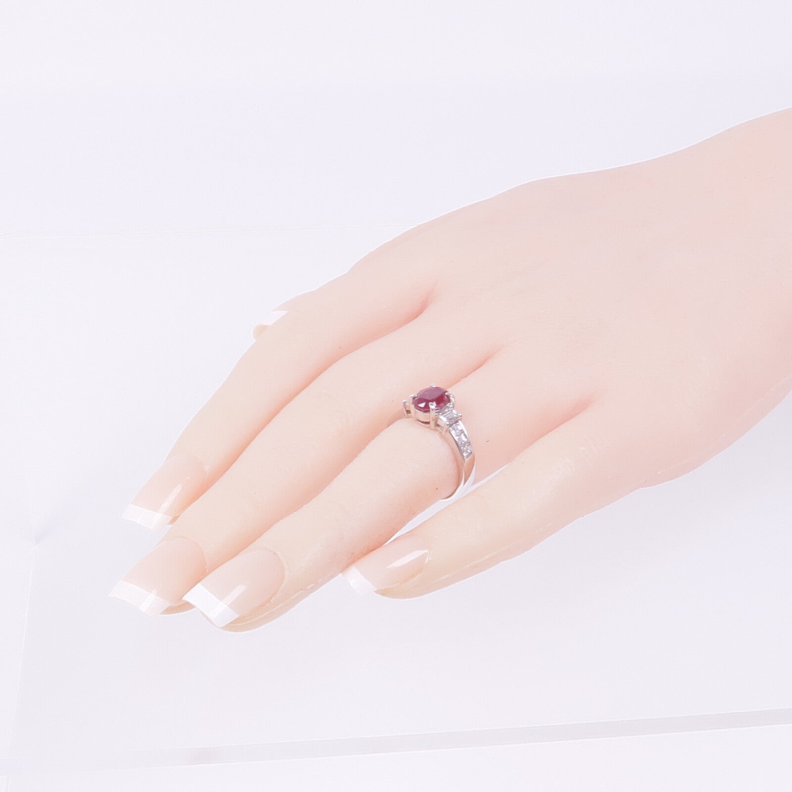 JEWELRY 【激減優惠】PT900鉑金Ruby Diamond Ring紅寶石/鑽石戒指US#6