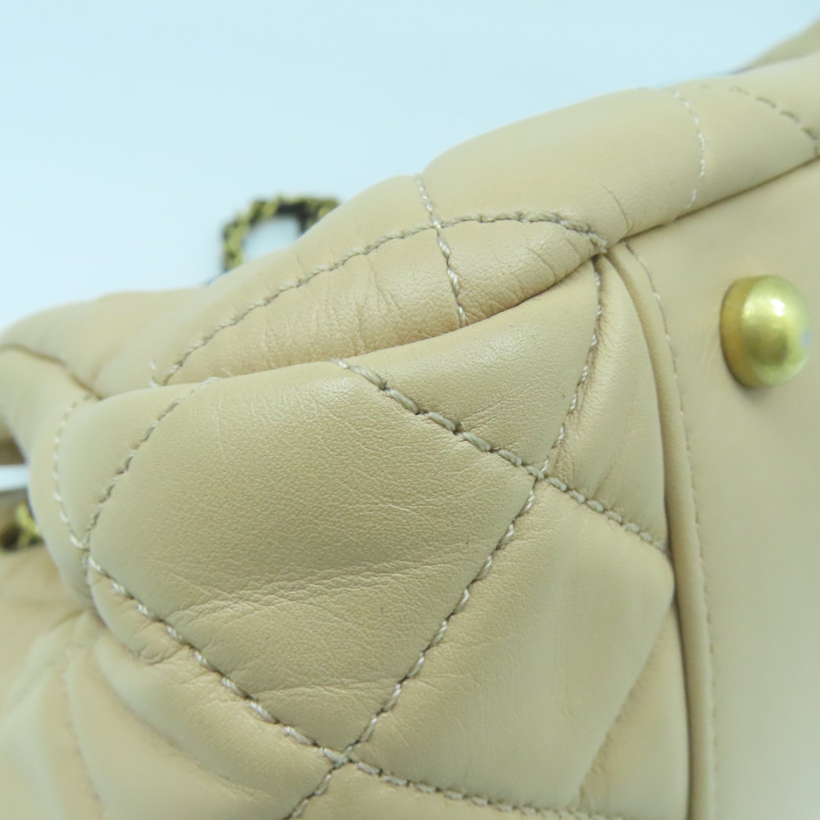 CHANEL 【清倉大減價】菱格羊皮皮革Chain Shoulder金扣鏈帶肩背袋杏色