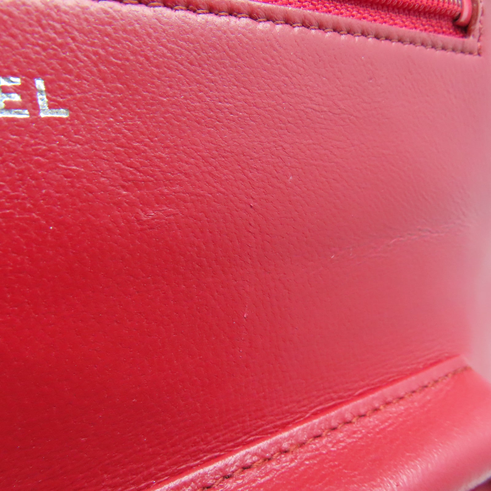 CHANEL 羊皮皮革WOC Shoulder Bag银扣链带肩背袋红色