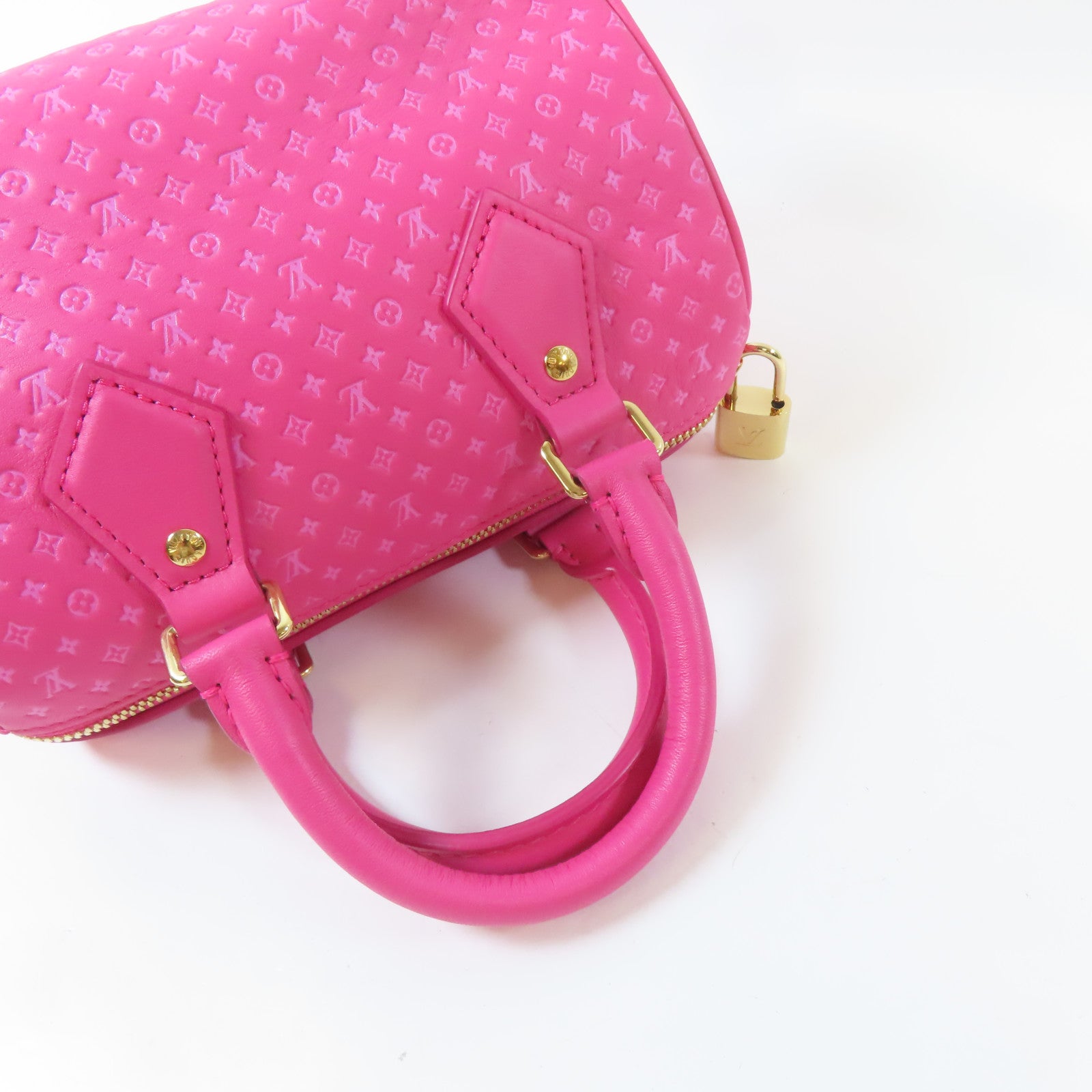 LOUIS VUITTON 牛皮皮革Speedy Bandouliere 20金扣手挽肩背兩用袋粉紅色
