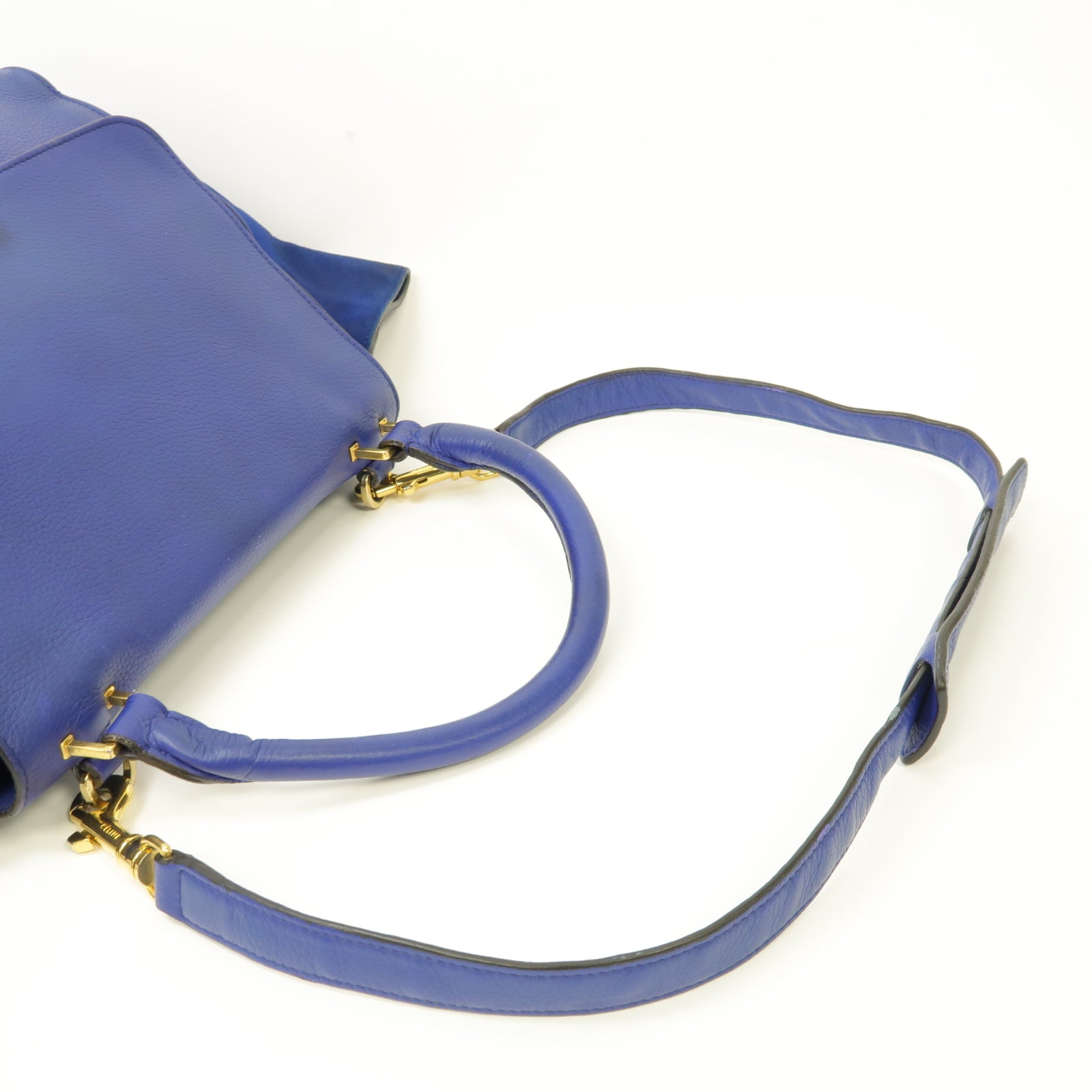 CELINE 【激減優惠】牛皮皮革Trapeze金扣手挽肩背兩用袋藍色