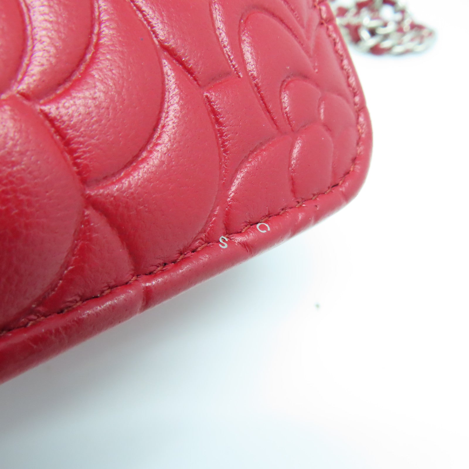CHANEL 羊皮皮革WOC Shoulder Bag银扣链带肩背袋红色