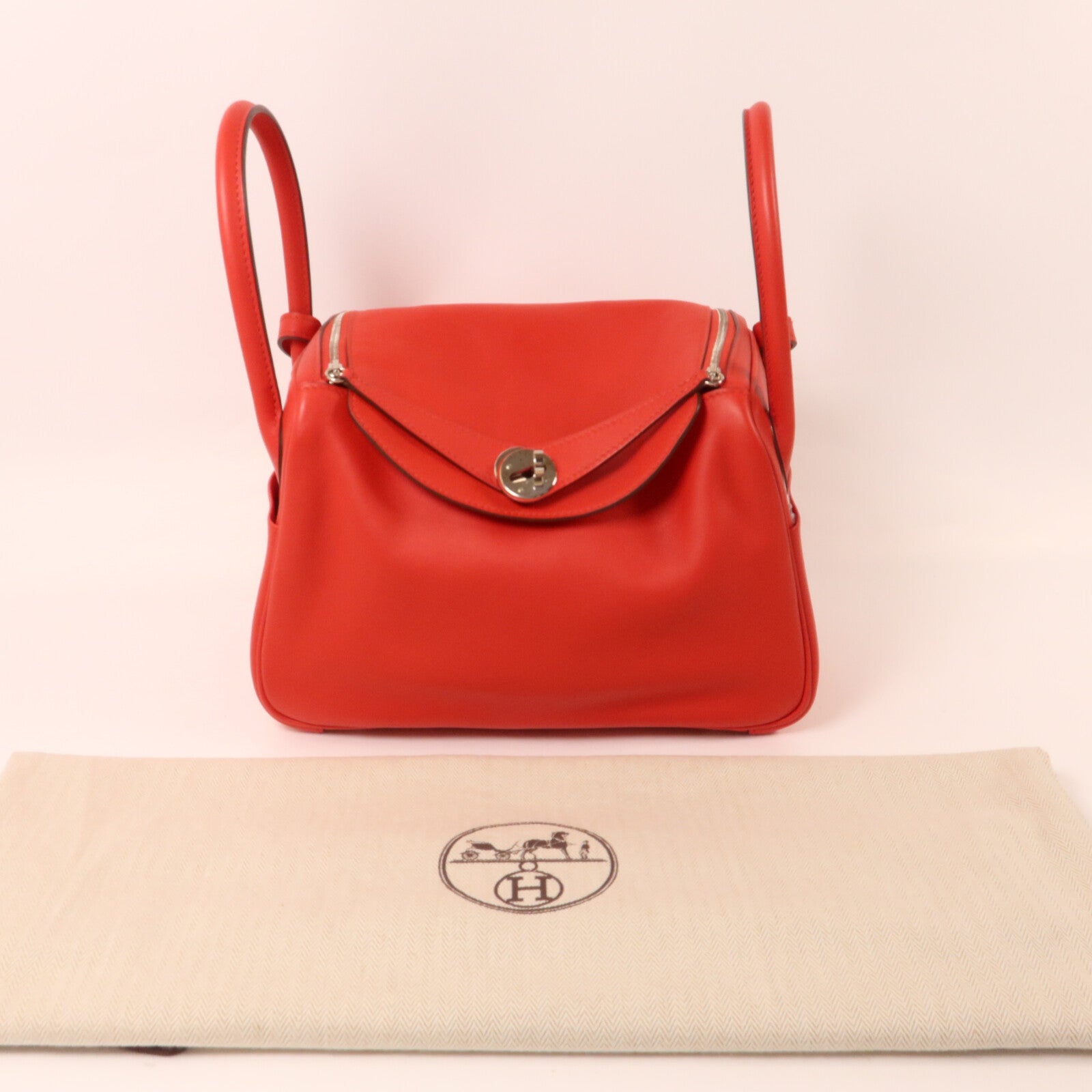HERMES Swift皮革/Epsom皮革Lindy 26手挽肩背兩用袋Rouge de Coeur