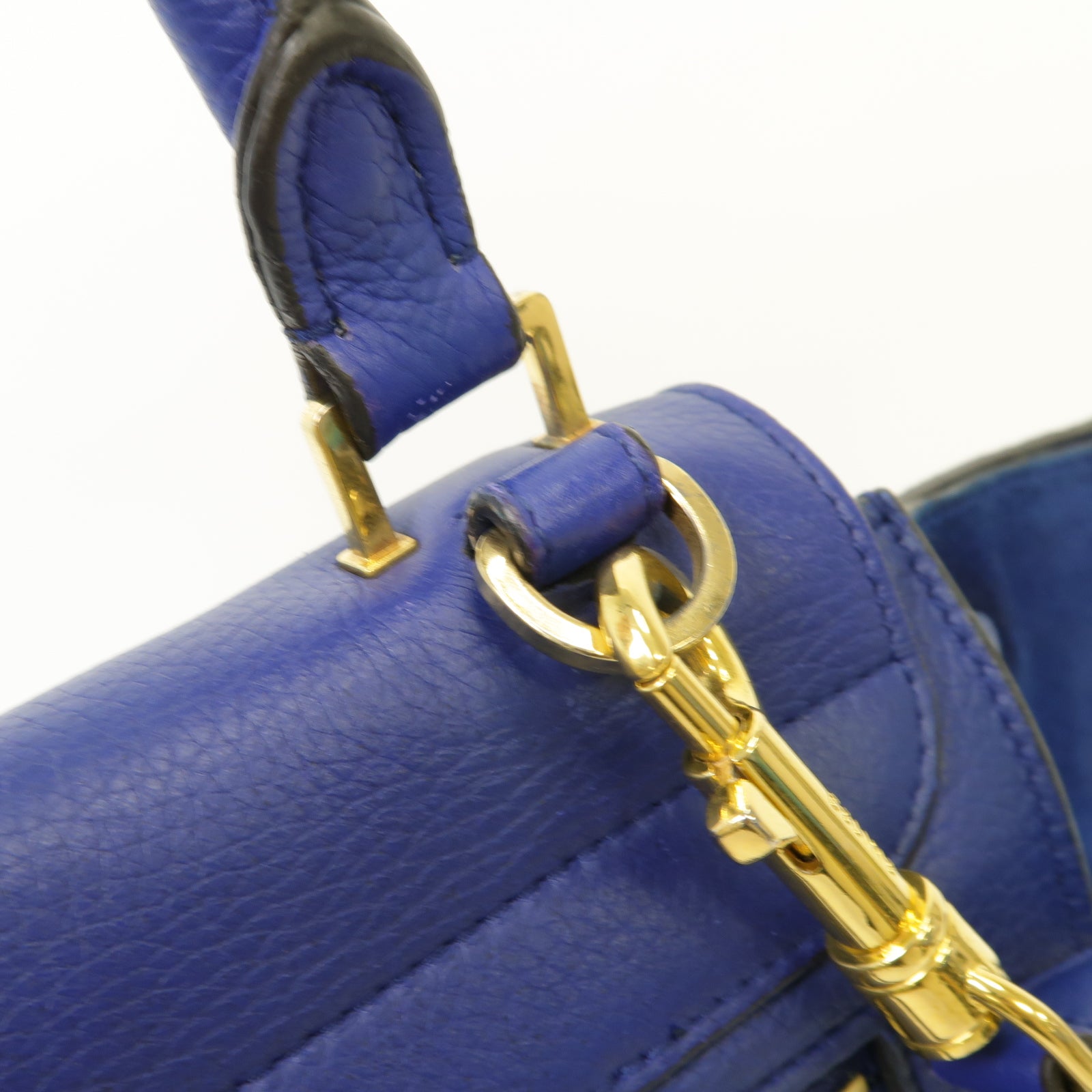 CELINE 【激減優惠】牛皮皮革Trapeze金扣手挽肩背兩用袋藍色