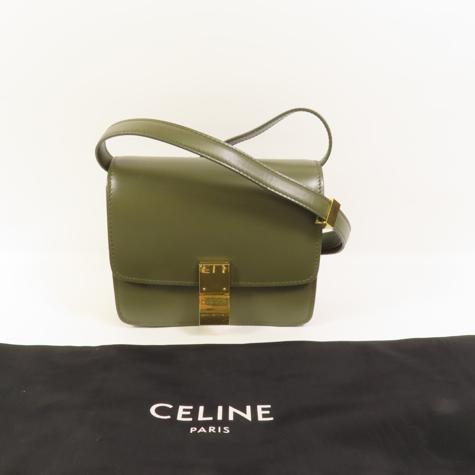 CELINE 牛皮皮革Mini Classic Box金扣肩背袋