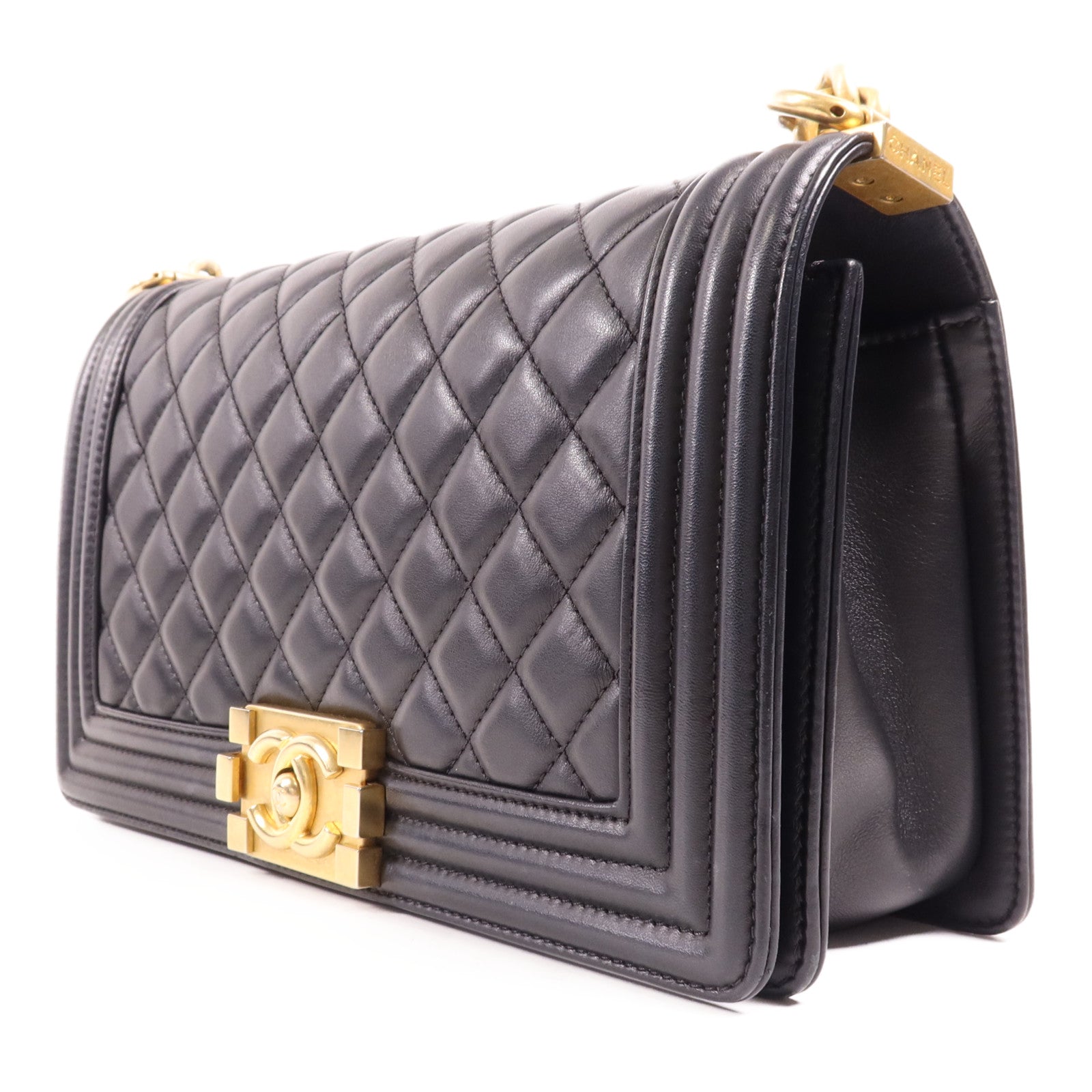 CHANEL 羊皮皮革Boy 25金扣鏈帶肩背袋