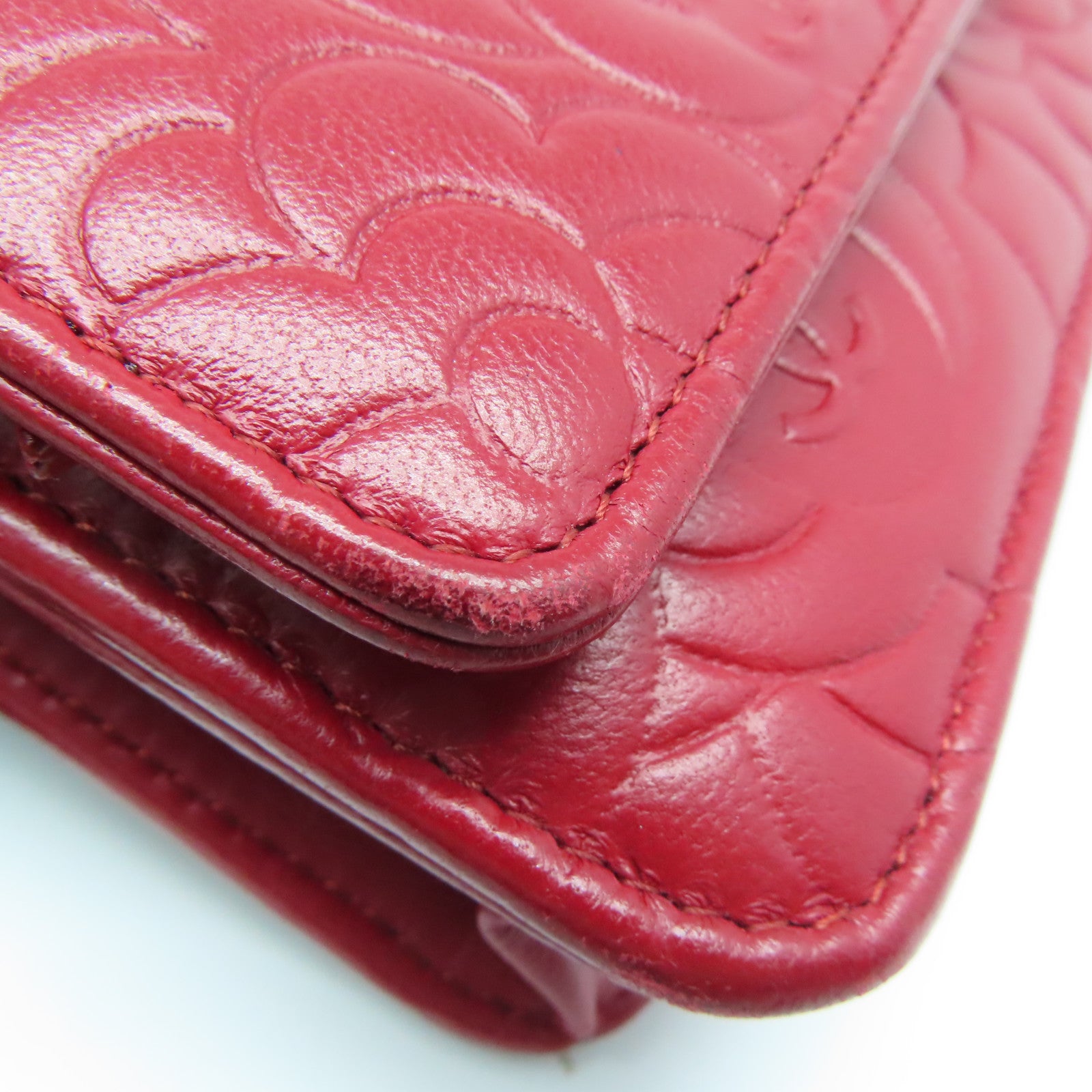 CHANEL 羊皮皮革WOC Shoulder Bag银扣链带肩背袋红色