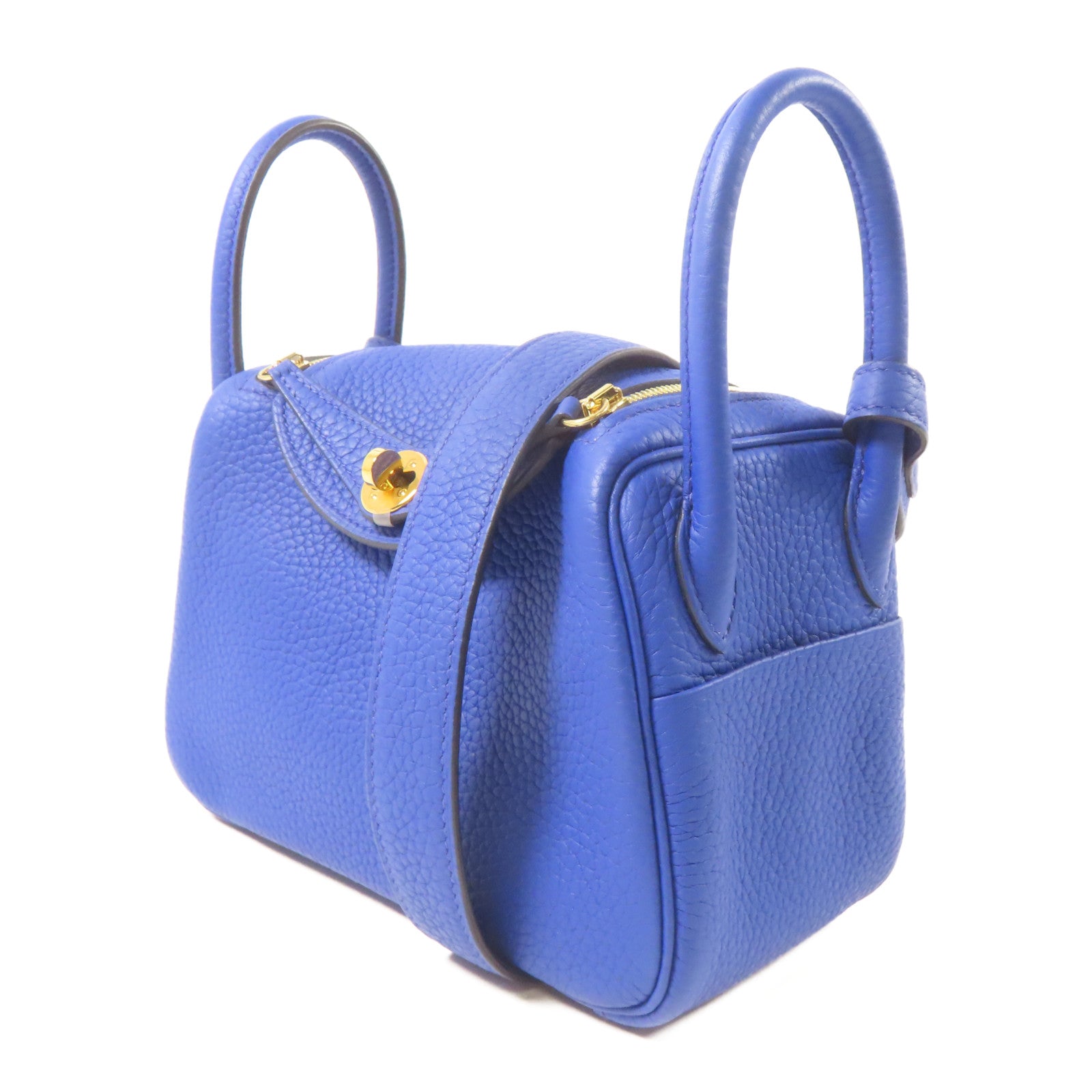 HERMES 【激減優惠】Clemence皮革Mini Lindy金扣手挽肩背兩用袋藍色