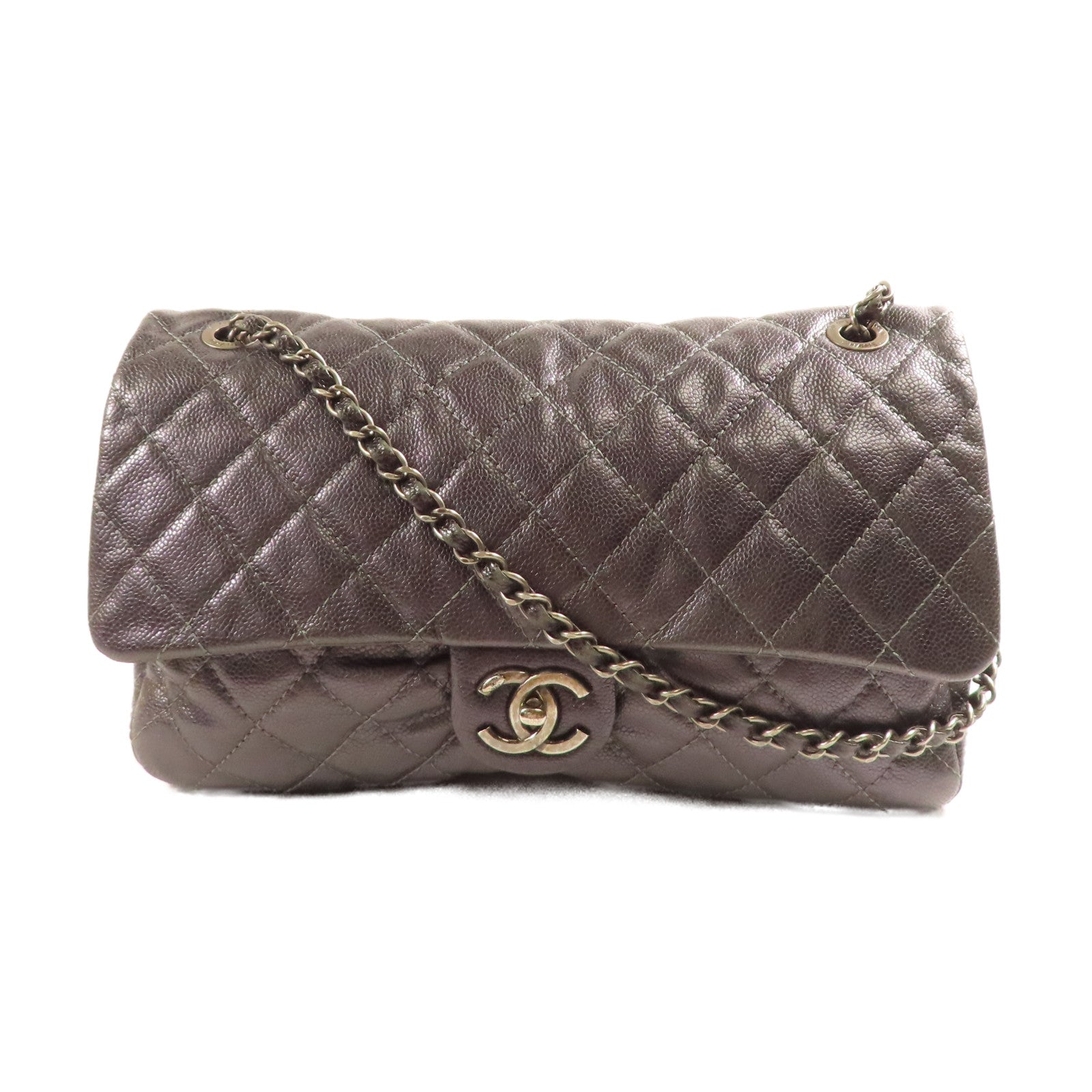 CHANEL 牛皮皮革Shoulder Bag銀扣鏈帶肩背袋