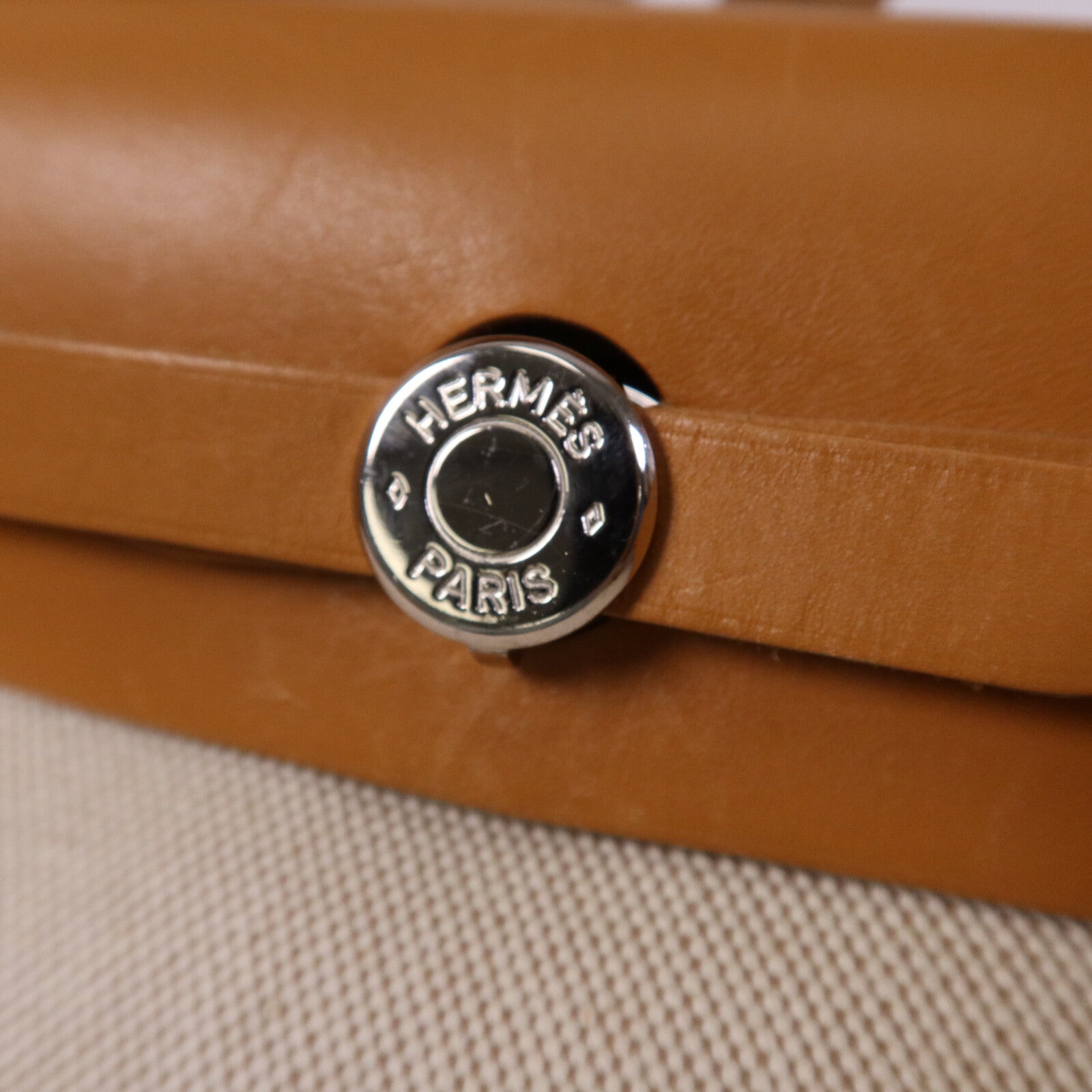 HERMES 帆布Herbag PM手挽肩背銀扣兩用袋Black/Beige