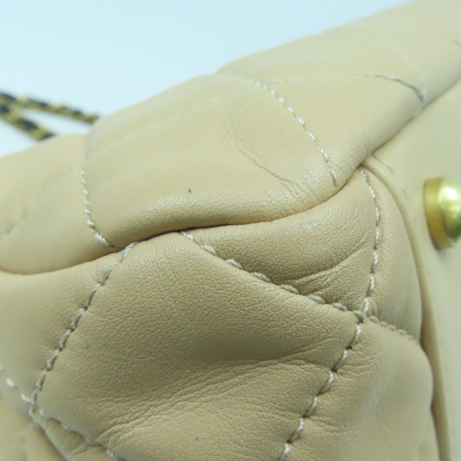 CHANEL 【清倉大減價】菱格羊皮皮革Chain Shoulder金扣鏈帶肩背袋杏色
