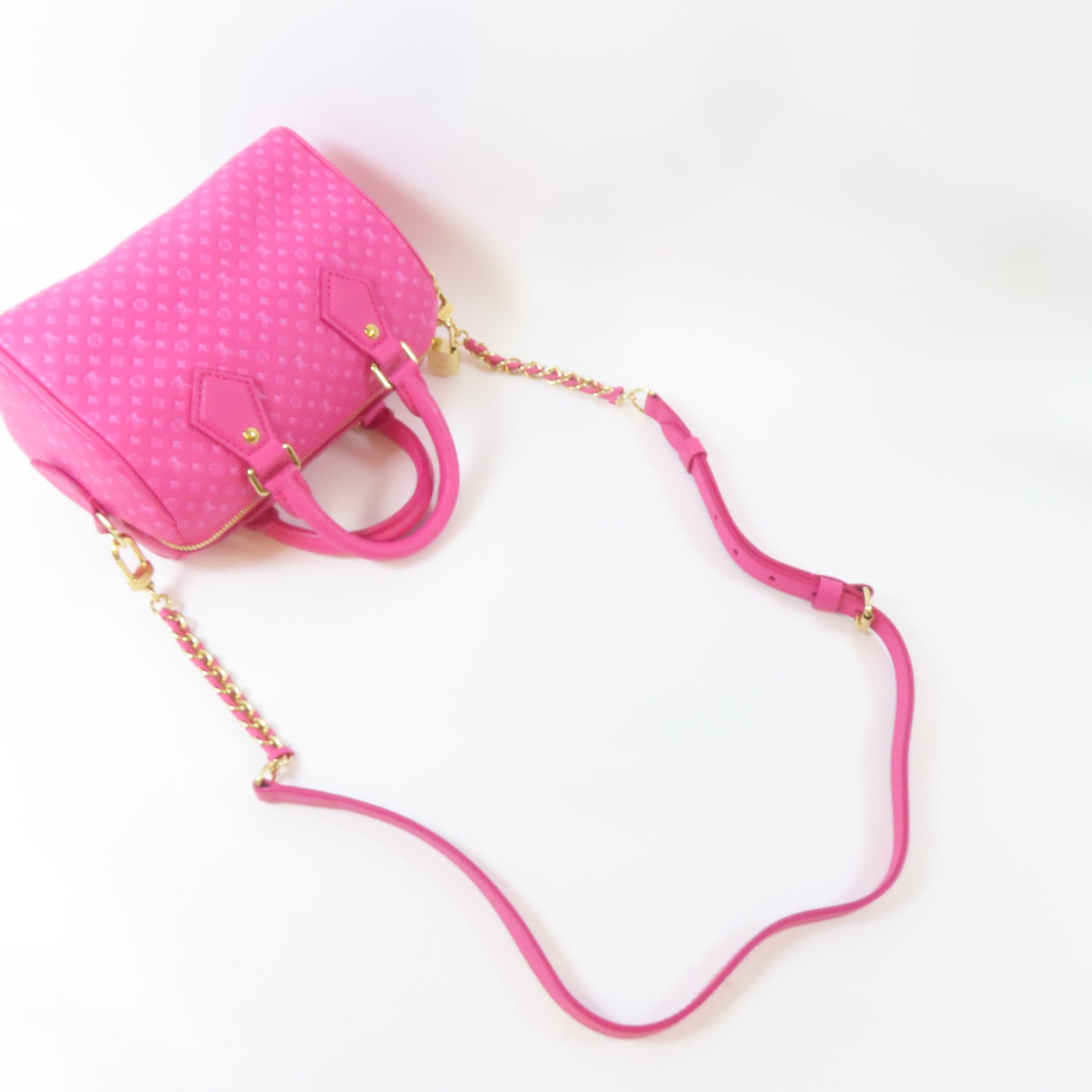 LOUIS VUITTON 牛皮皮革Speedy Bandouliere 20金扣手挽肩背兩用袋粉紅色
