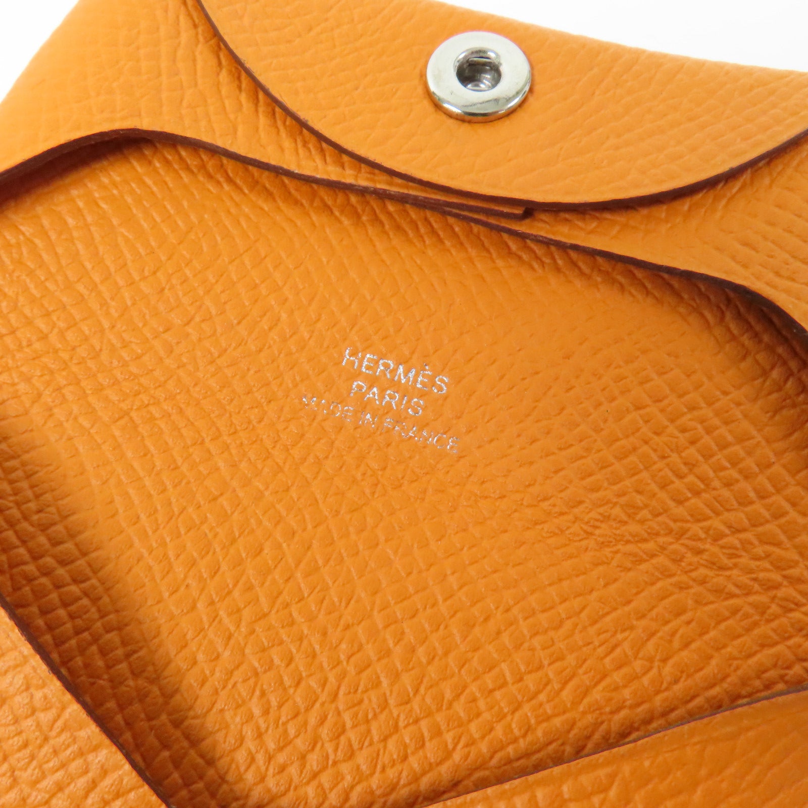 HERMES Epsom皮革Bastia銀扣零錢包橙色