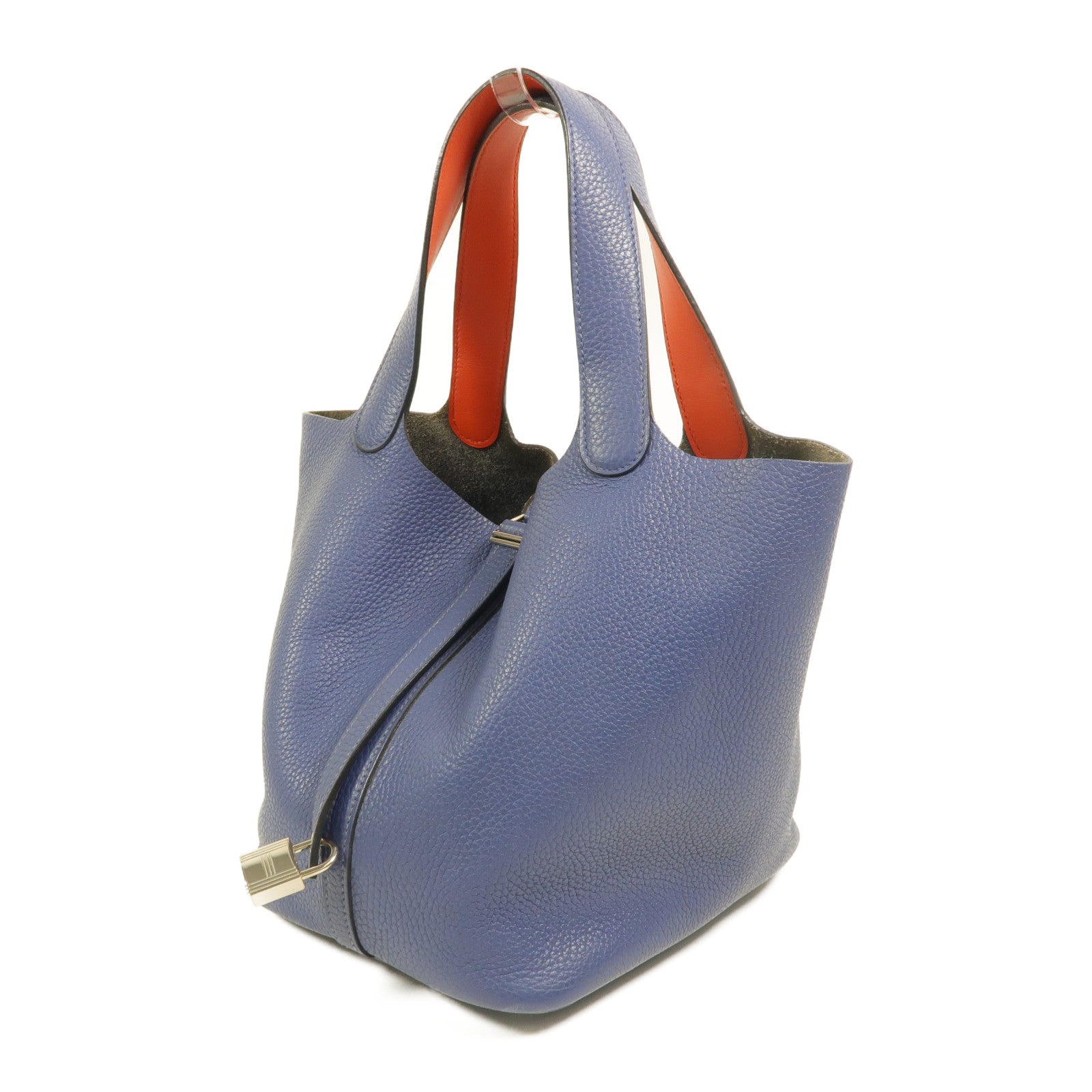 HERMES Clemence皮革Picotin MM手挽袋Bleu Brighton/Capucine