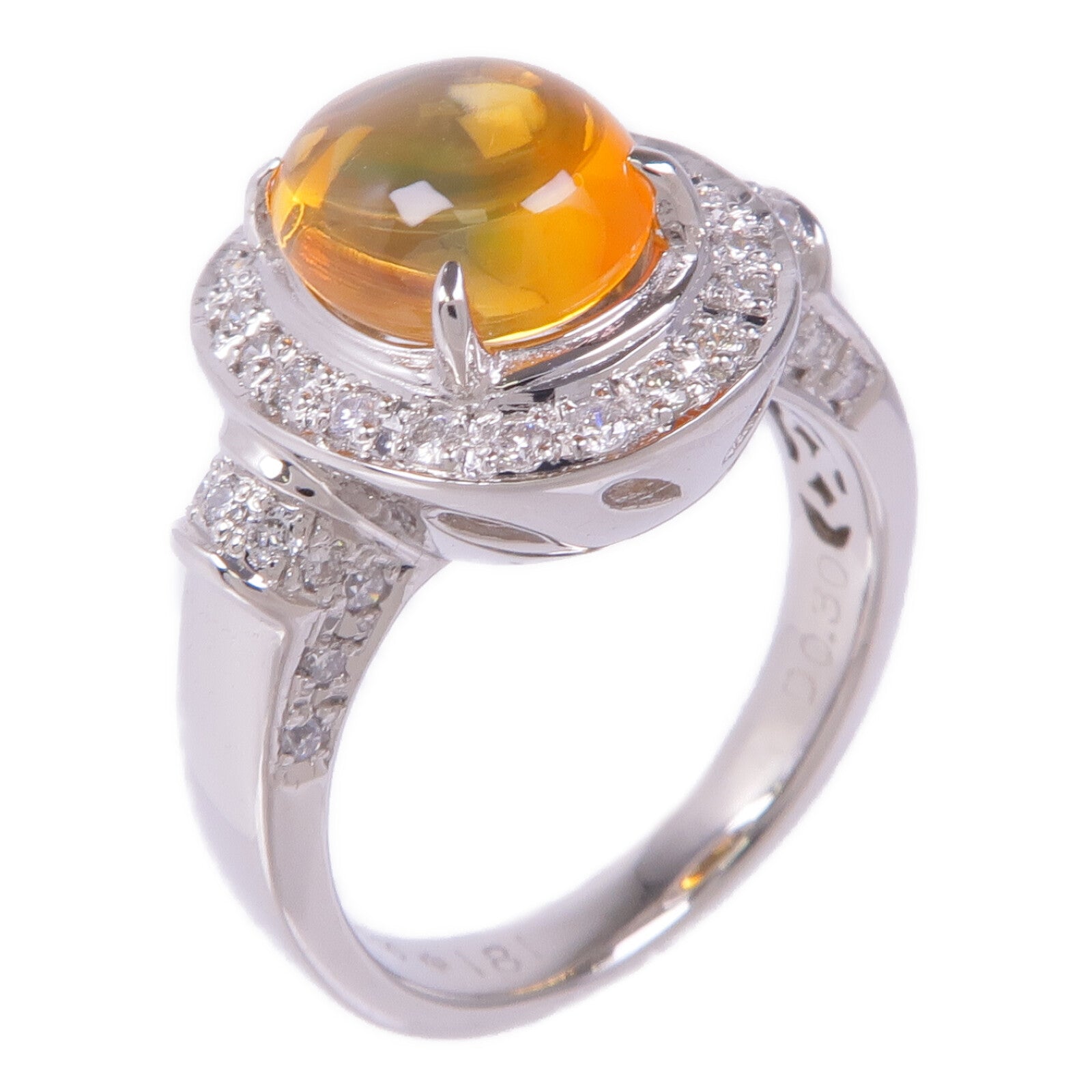 JEWELRY PT900鉑金Orange Opal Diamond Ring蛋白石/鑽石戒指US#5.5