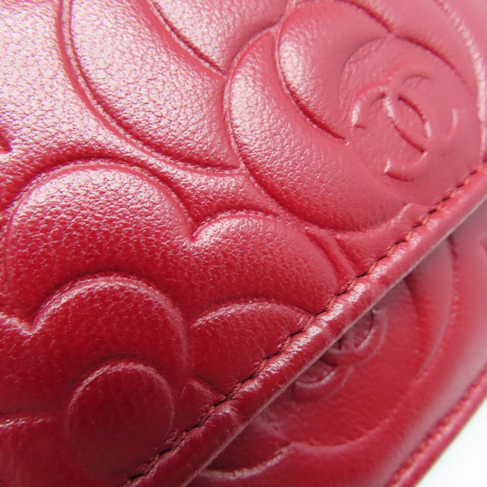 CHANEL 羊皮皮革WOC Shoulder Bag银扣链带肩背袋红色