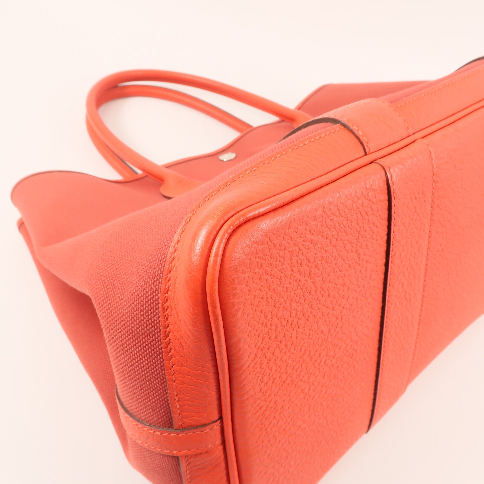 HERMES 帆布Garden Party PM金扣手挽袋Rouge duchesse