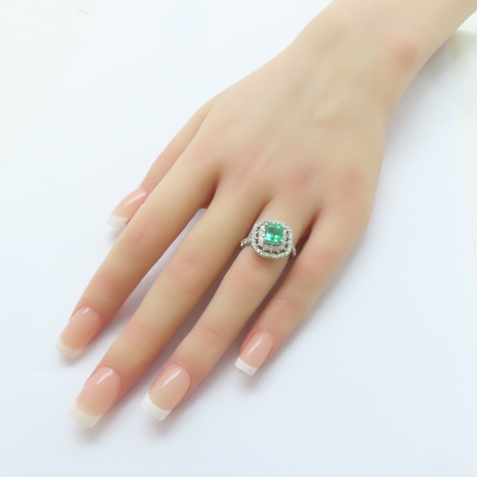 JEWELRY PT900鉑金Emerald Ring 1.35ct綠寶石/0.91ct鑚石戒指US#6.5