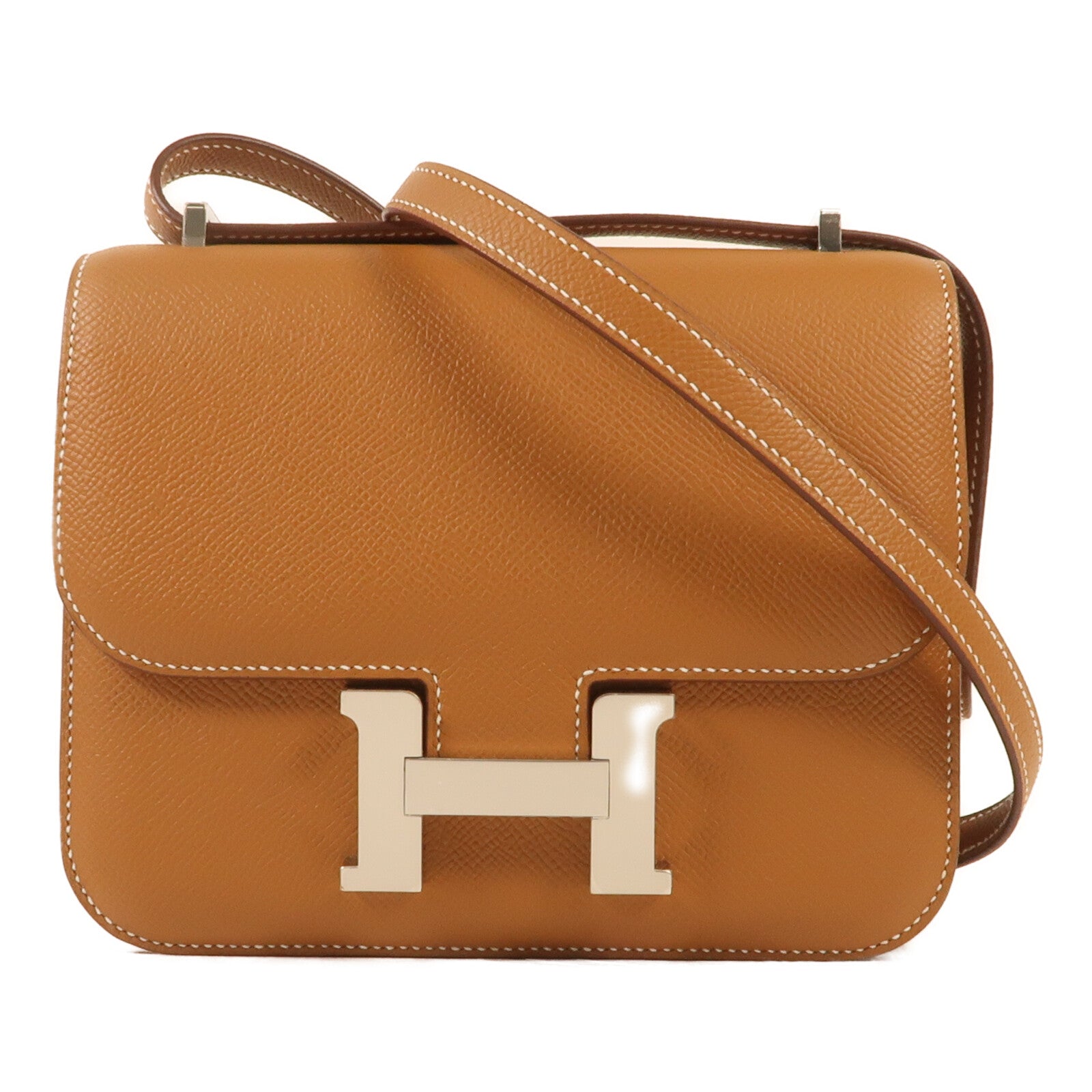 HERMES Epsom皮革Constance Mini銀扣肩背袋Gold