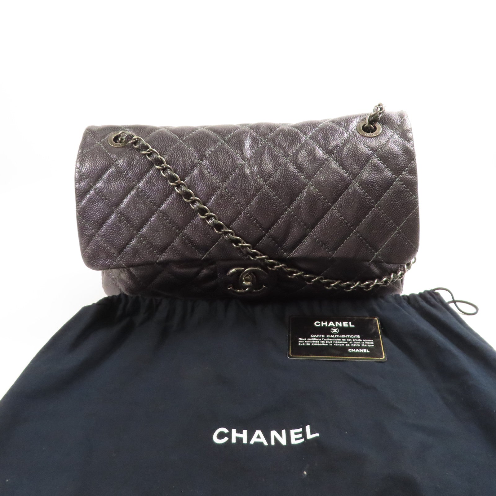 CHANEL 牛皮皮革Shoulder Bag銀扣鏈帶肩背袋