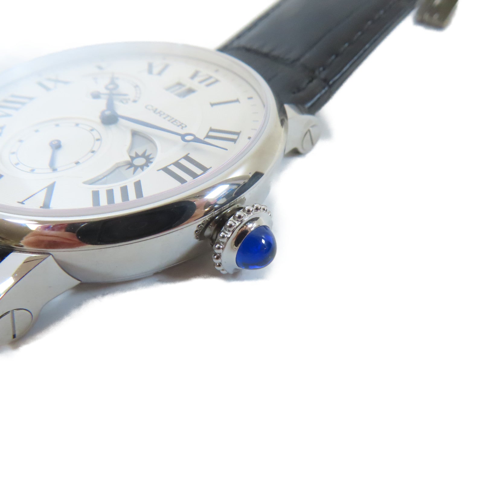 CARTIER Rotonde de Cartier不鏽鋼/皮革帶手錶自動機芯銀色
