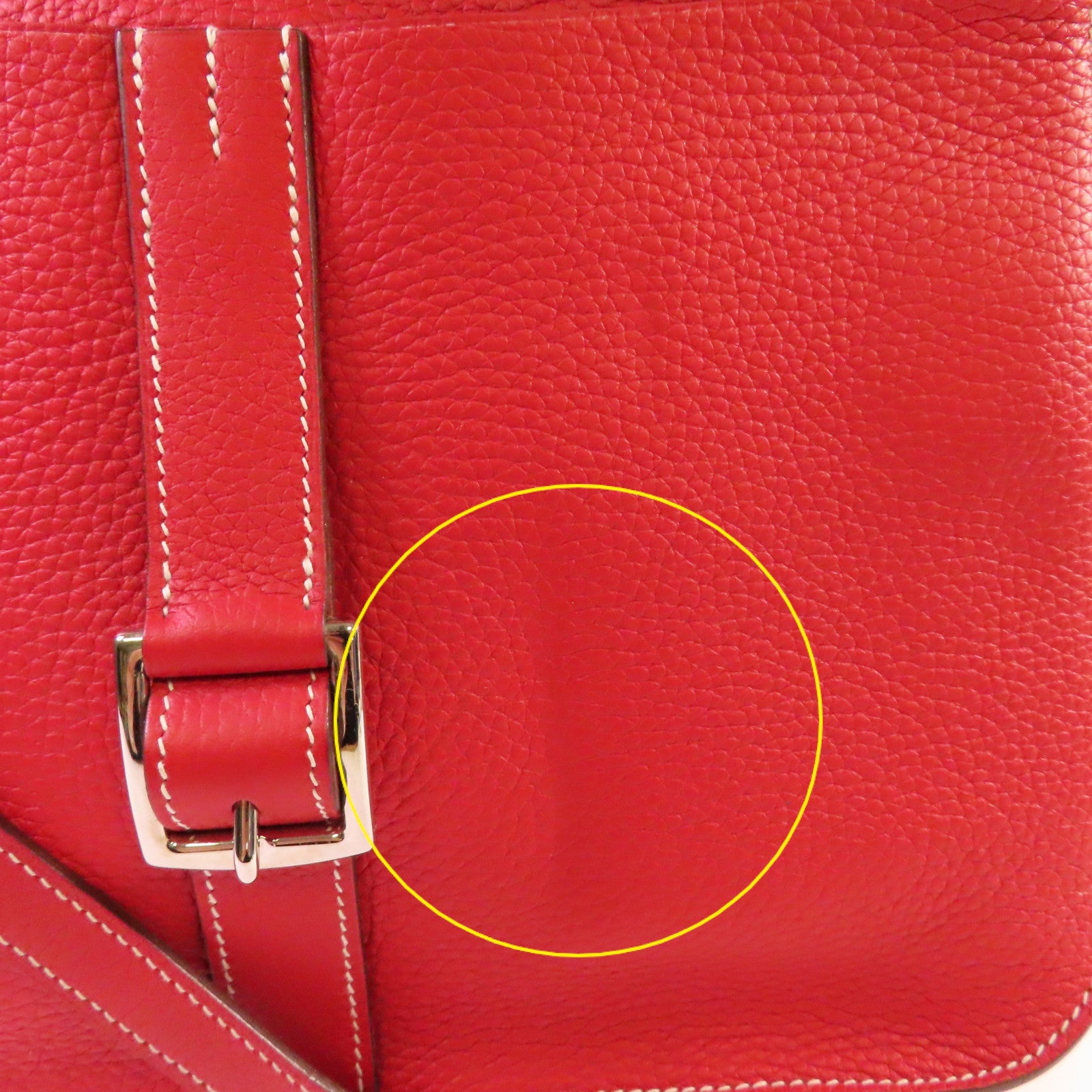 HERMES Clemence皮革Halzan 31 2Way Shoulder Bag銀扣手挽肩背兩用袋Q5 Rouge Casaque國旗紅色