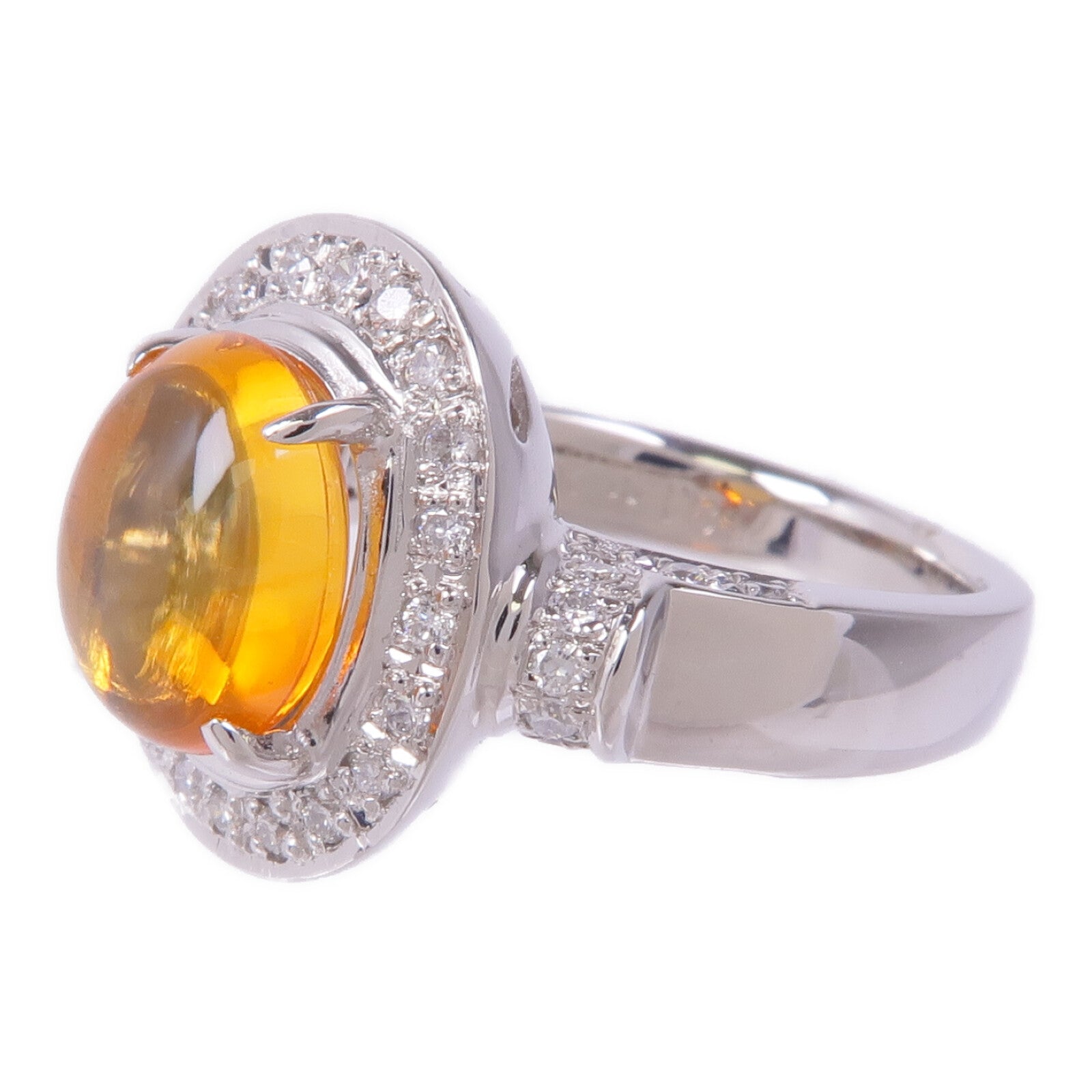 JEWELRY PT900鉑金Orange Opal Diamond Ring蛋白石/鑽石戒指US#5.5