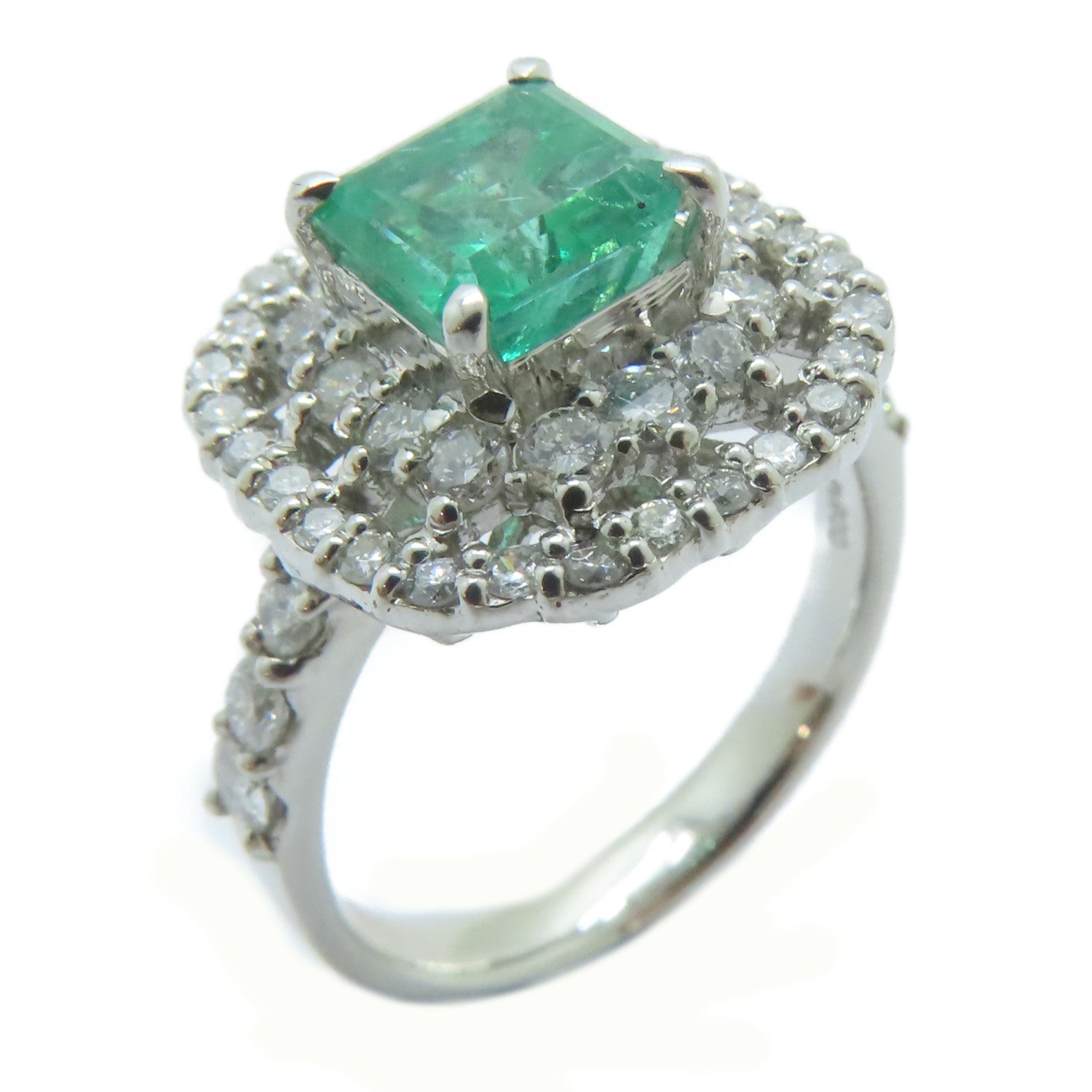 JEWELRY PT900鉑金Emerald Ring 1.35ct綠寶石/0.91ct鑚石戒指US#6.5